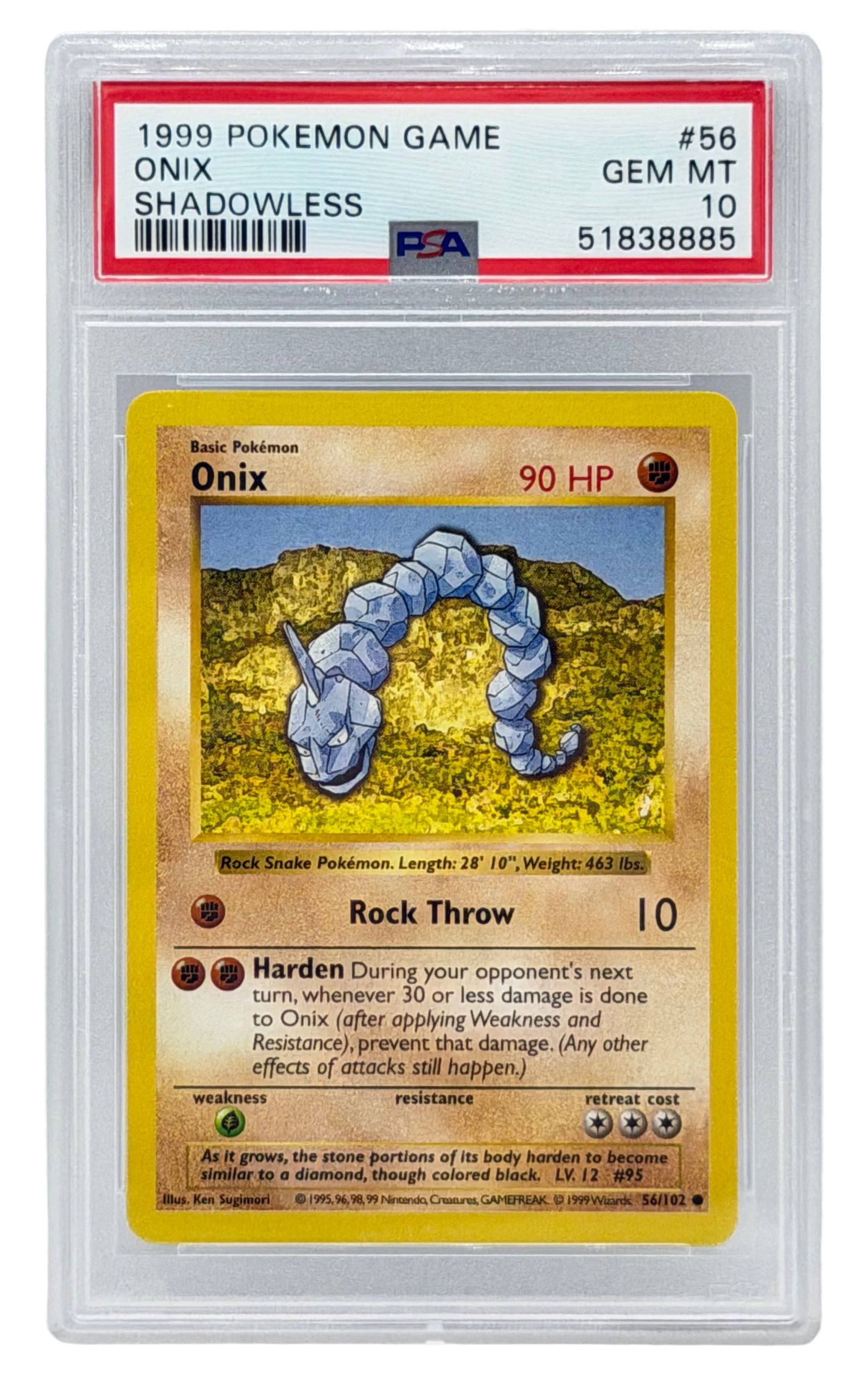 1999 Pokemon Game Base Set Onix Shadowless PSA 10 (1 of 1)