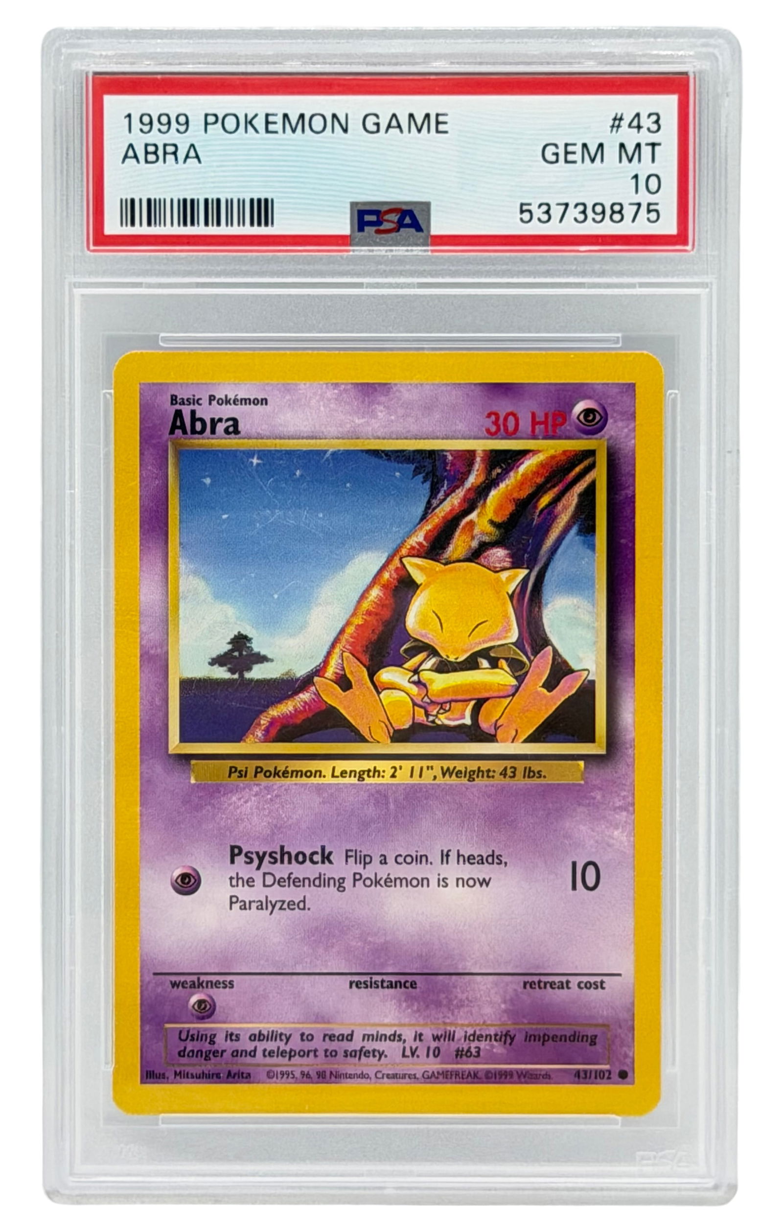 1999 Pokemon Game Base Set Abra PSA 10 (1 of 2)
