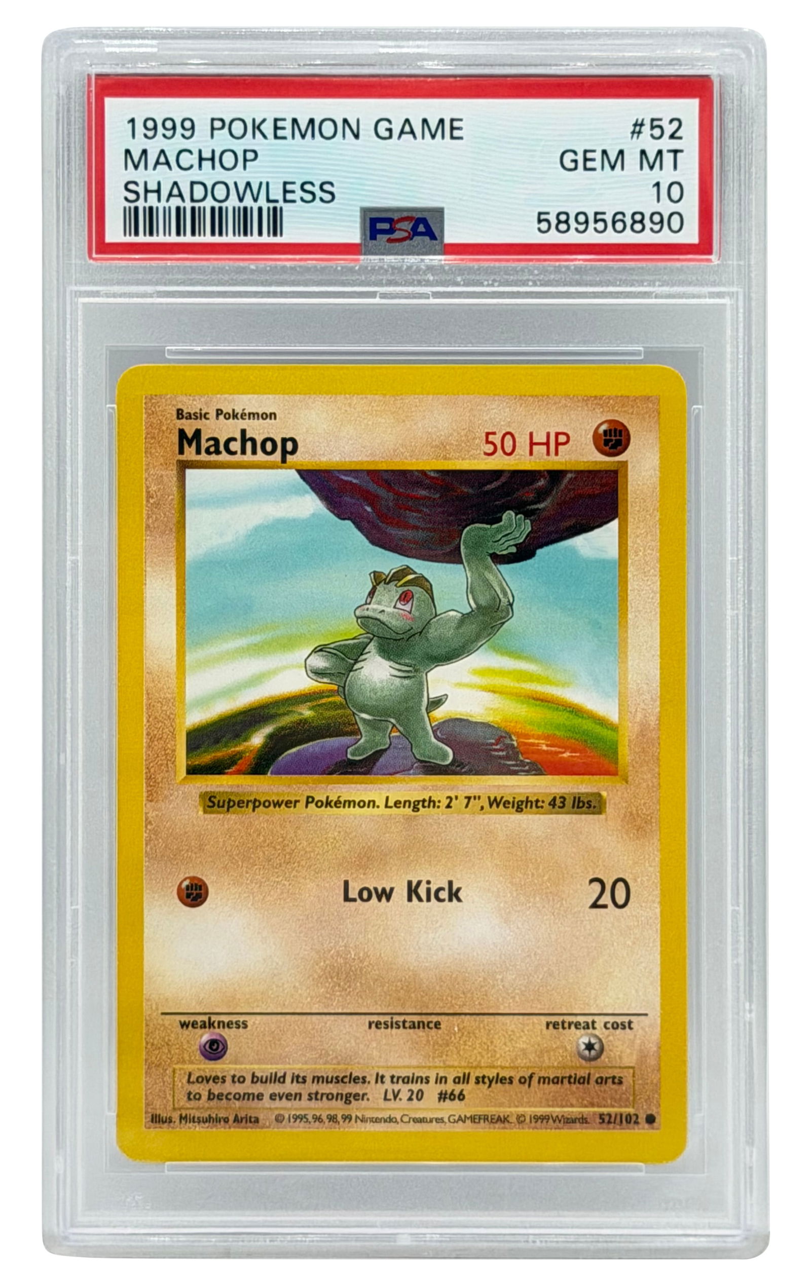 1999 Pokemon Game Base Set Machop Shadowless PSA 10 (1 of 2)