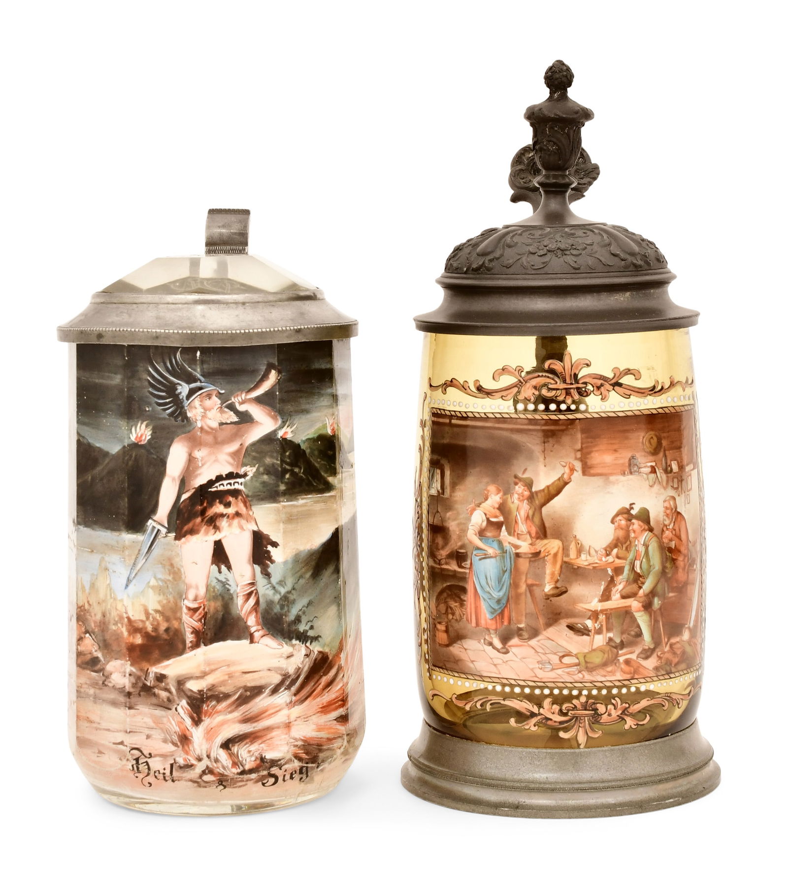 Two German Painted Glass Steins, One by Villeroy & Boch, Mettlach (1 of 7)