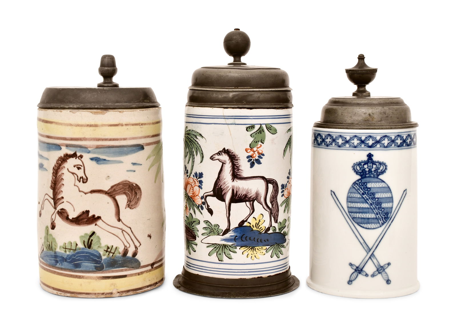 Lot of Three Early Stoneware Steins (1 of 1)