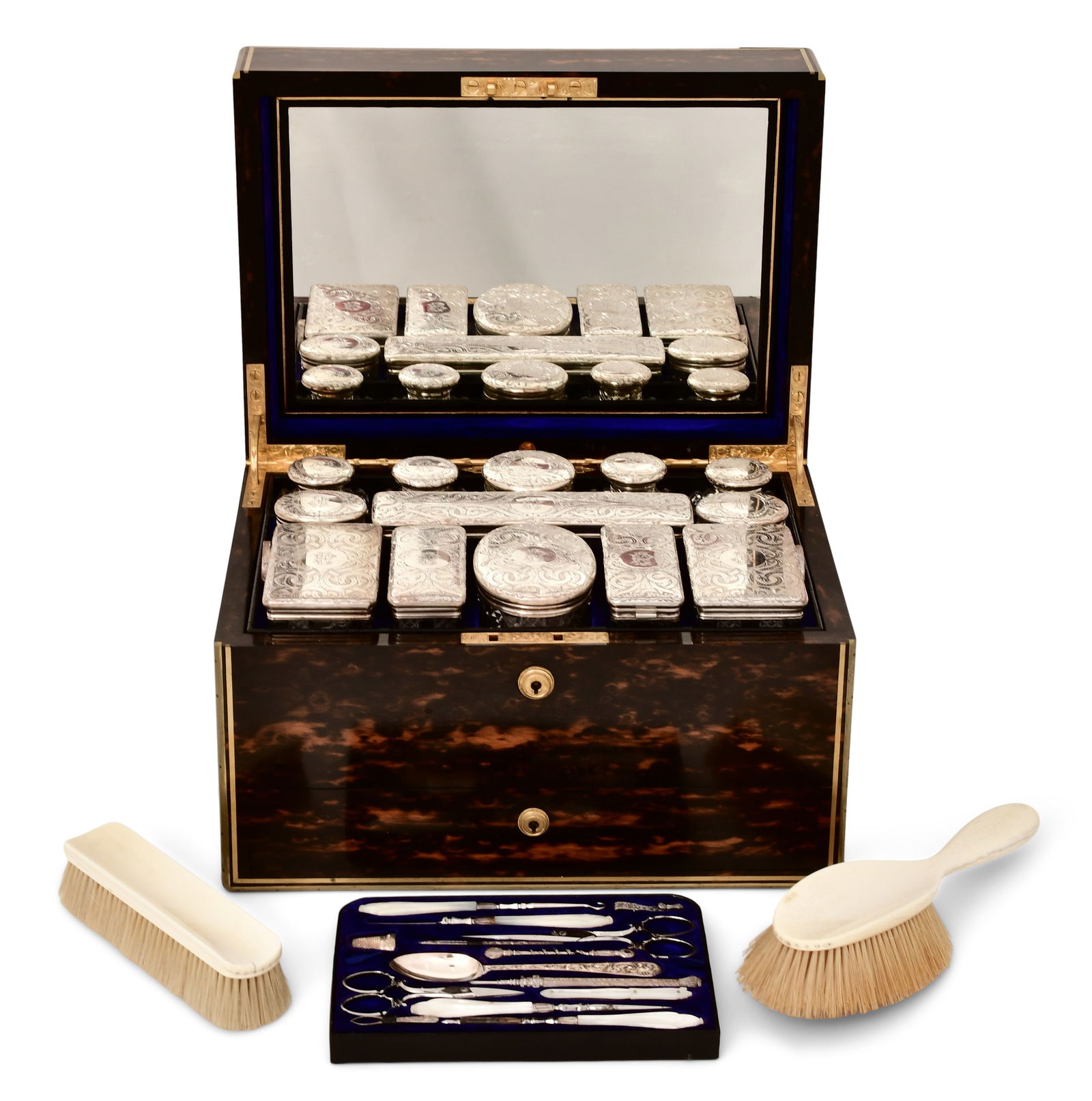 English Brass-Mounted & Sterling Silver Vanity Case, Asprey & Son Makers, London (1 of 10)