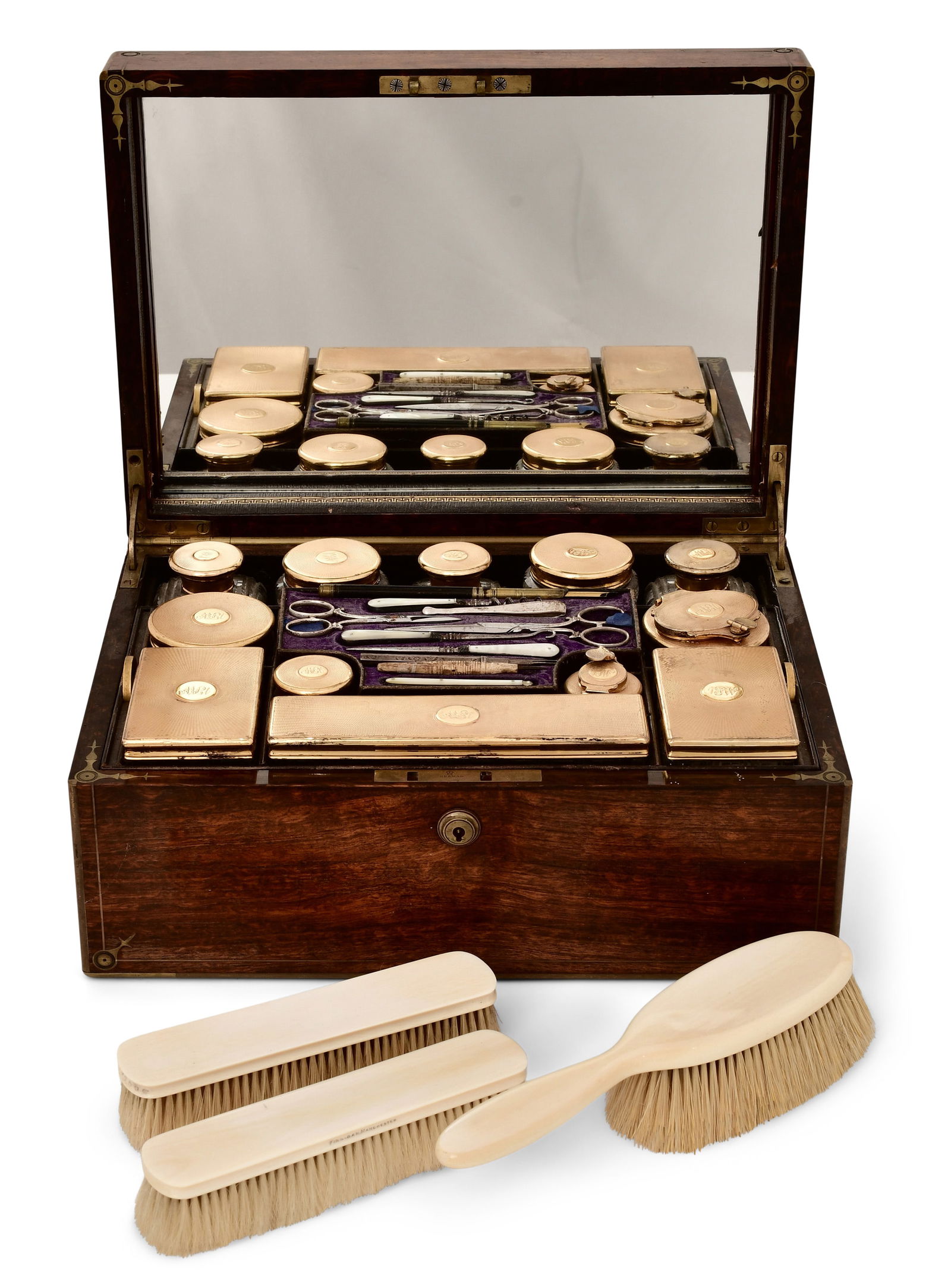 English Brass-Mounted & Gilt Sterling Silver Vanity Case, Joseph Bramah, London (1 of 9)