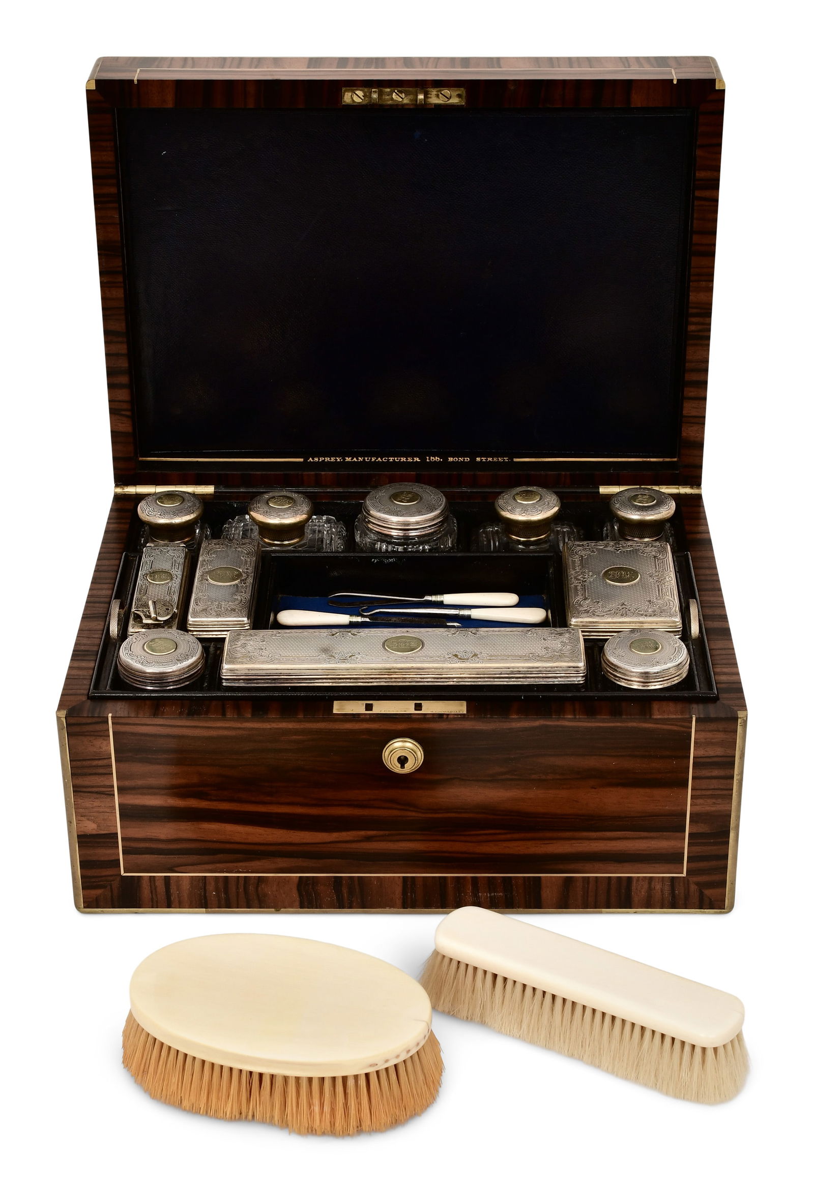 English Brass-Mounted Kingwood & Sterling Silver Vanity Case (1 of 8)