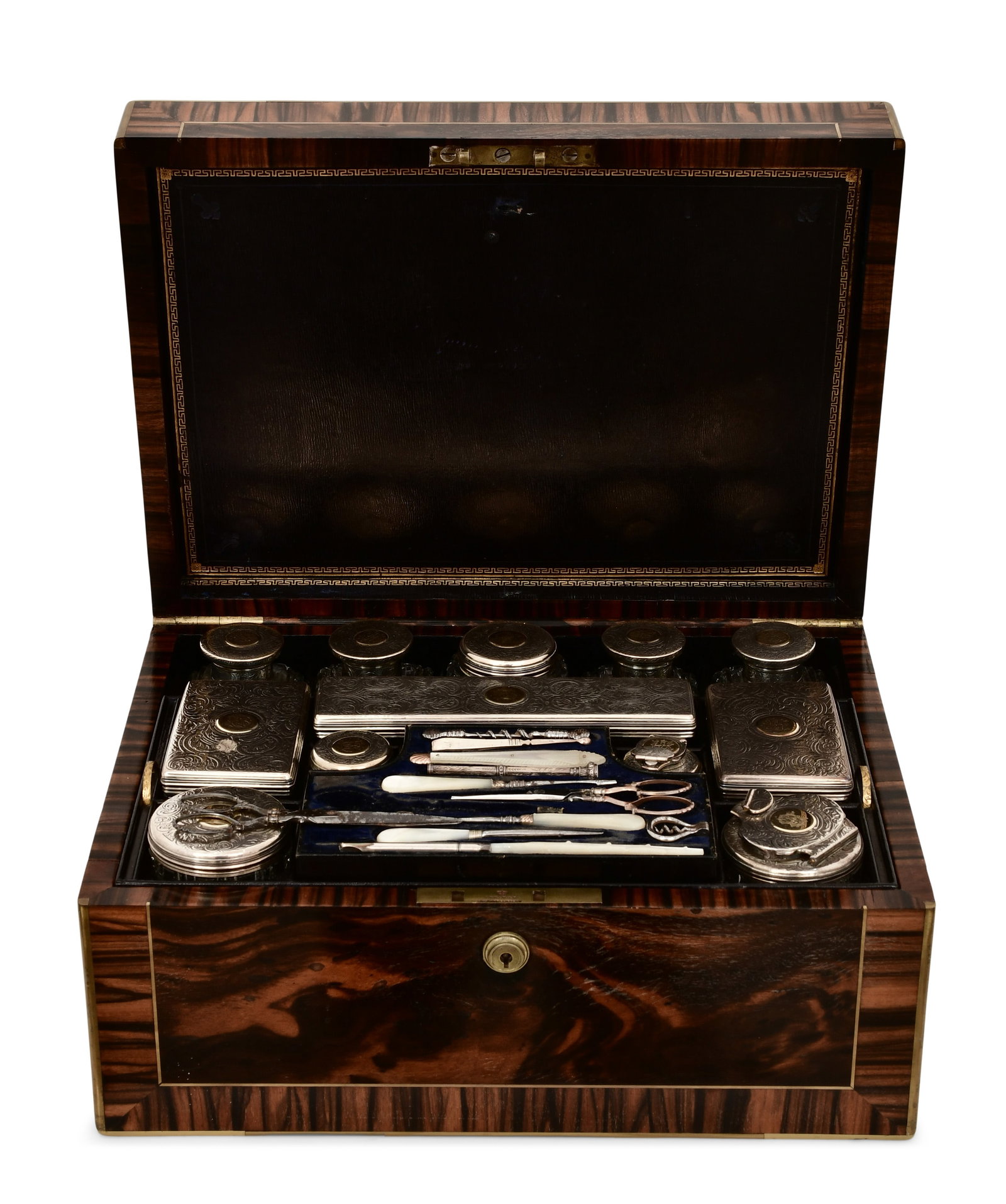 English Brass-Mounted & Sterling Silver Vanity Case, Joseph Bramah, London (1 of 10)