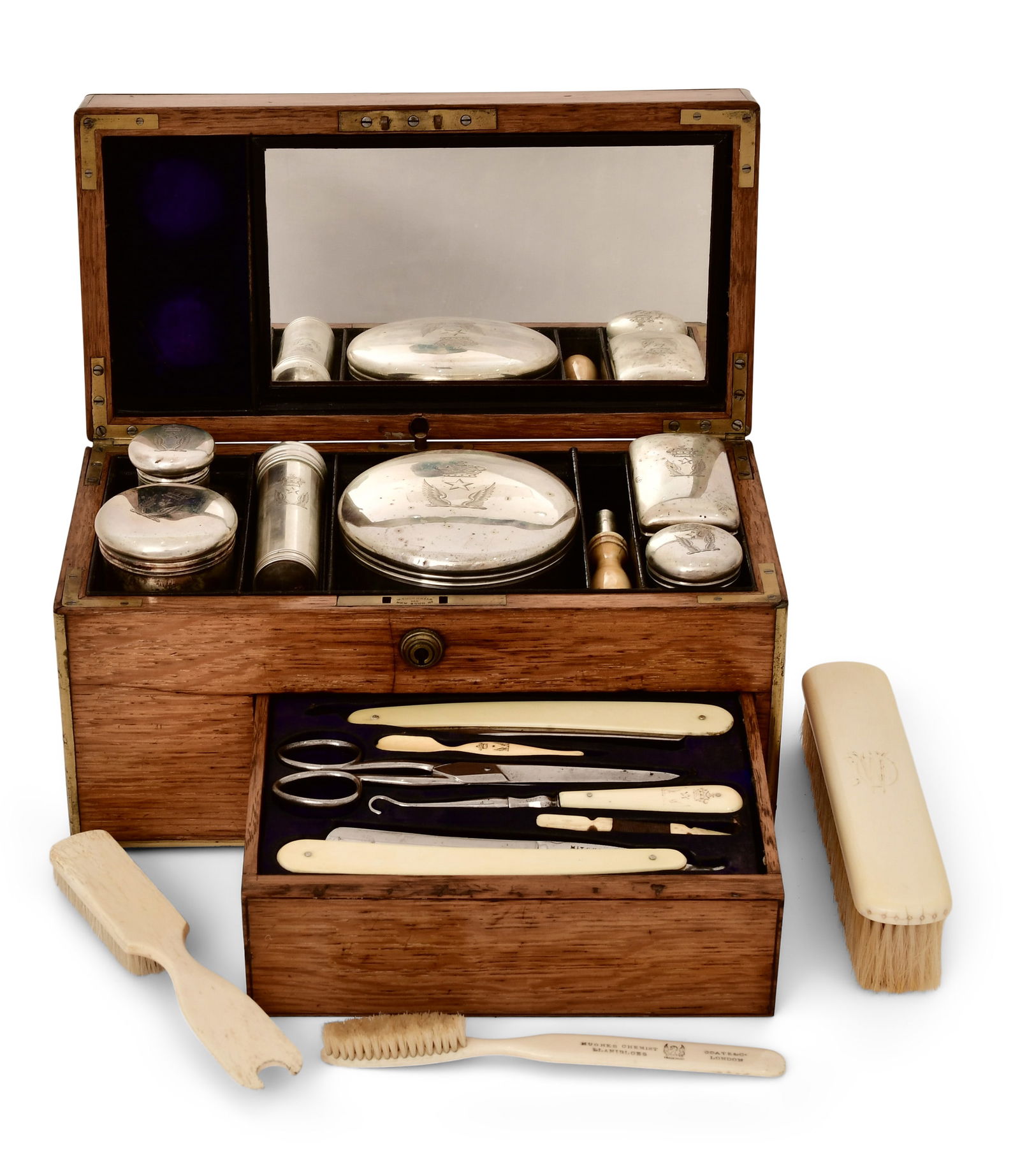 English Brass-Mounted & Sterling Silver Vanity Case, Thornhill & Co. (1 of 10)