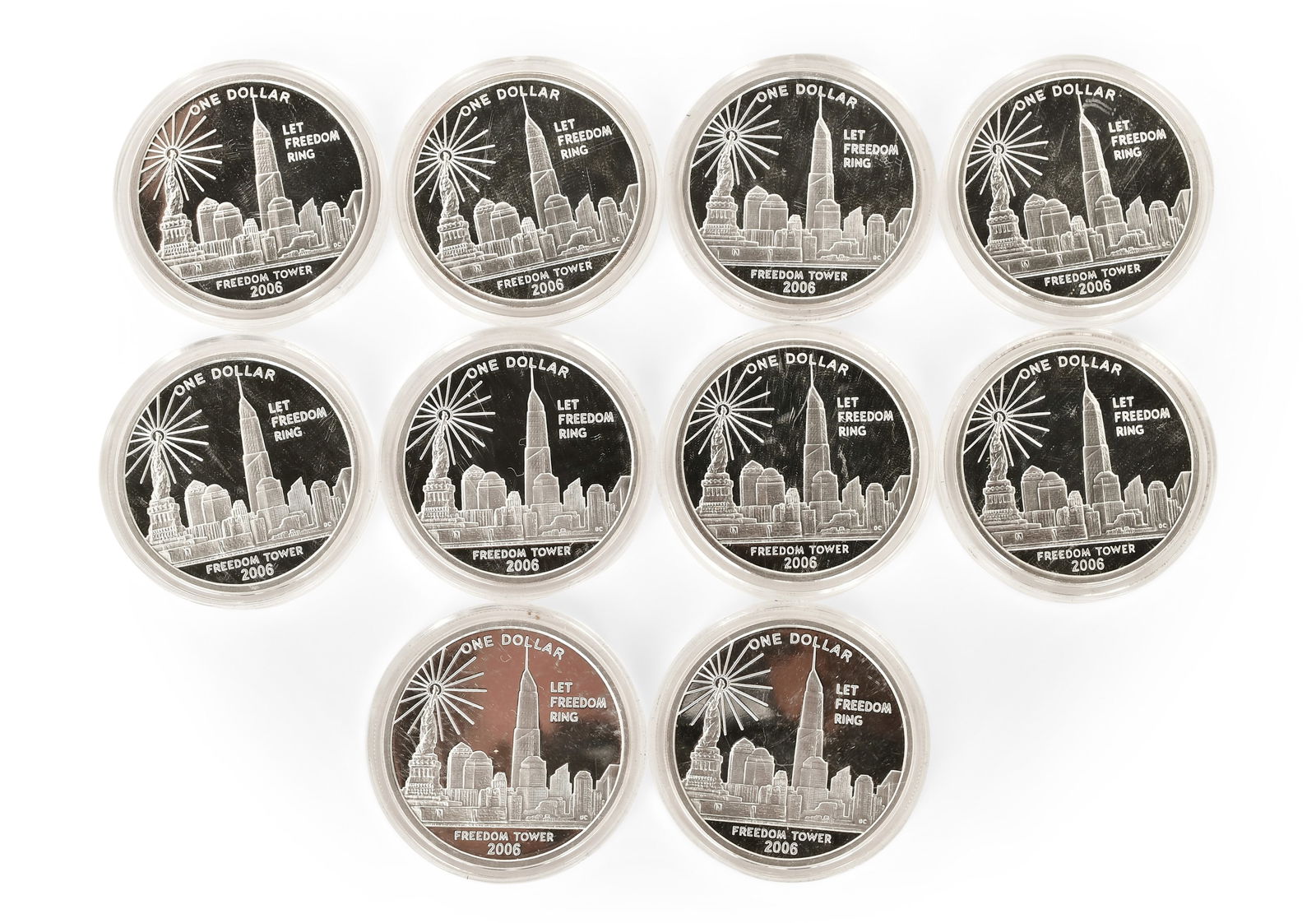 Lot of Ten American Silver Dollars, 2006 Freedom Tower: Lot of Ten American Silver Dollars, 2006 Freedom TowerOther Notes: Fontaine's Auction Gallery can arrange shipping for this item (USA only).