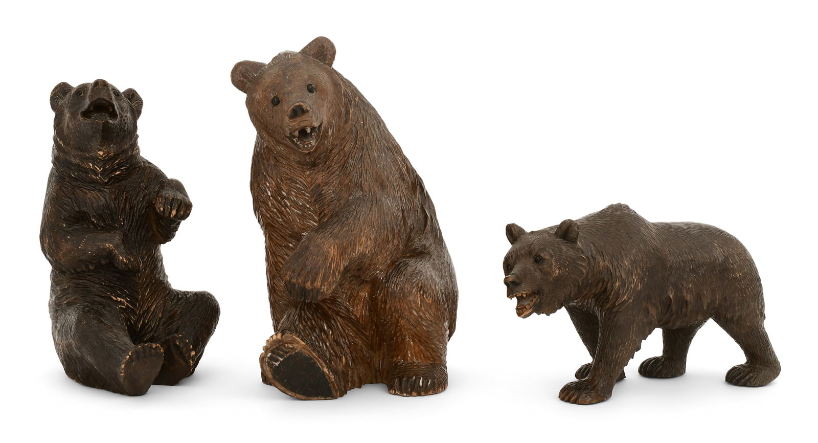 Three Black Forest Carved Wood Figures of Bears (1 of 8)