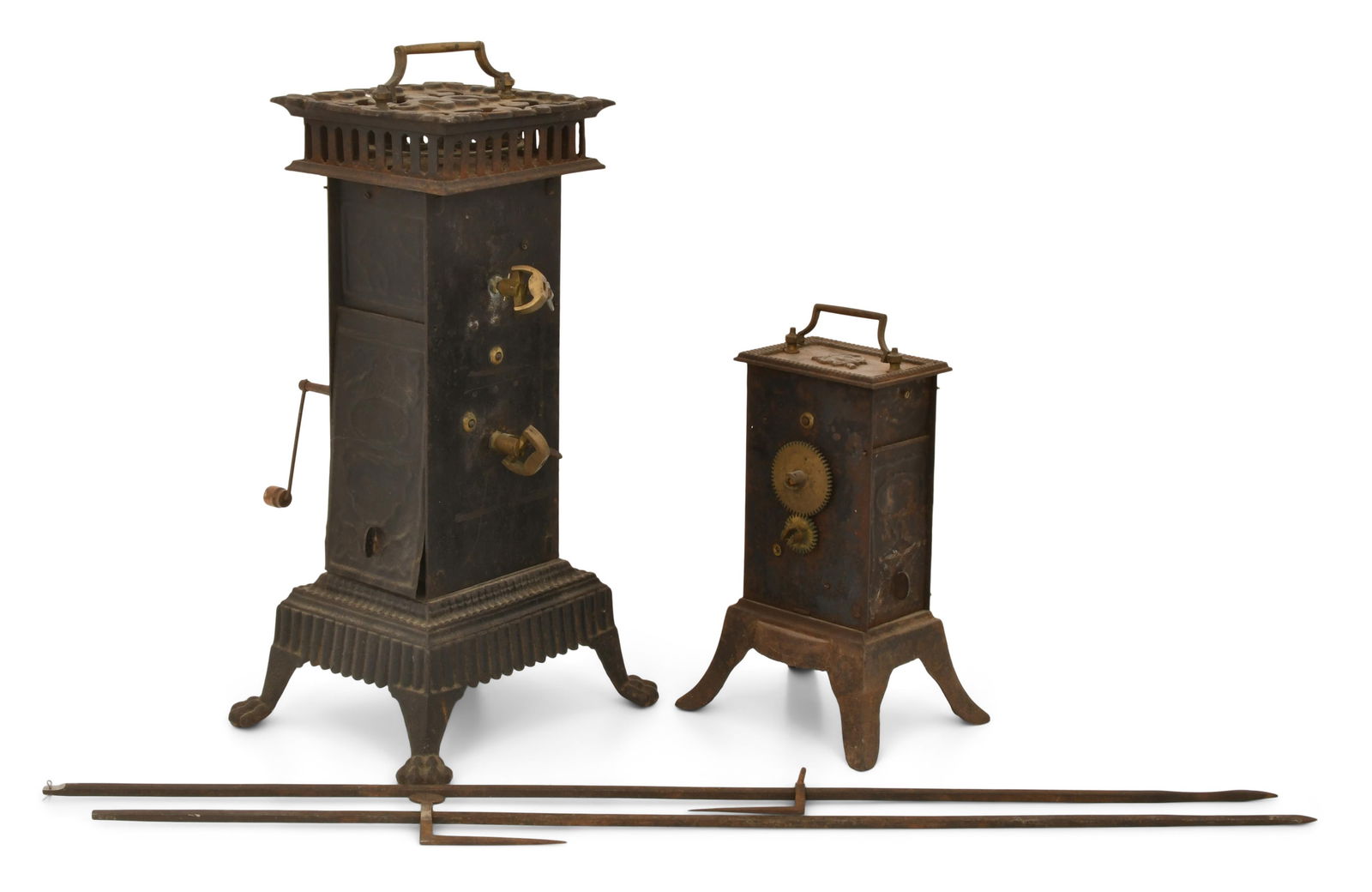 Two 19th Century Cast Iron Roasting Jacks: Two 19th Century Cast Iron Roasting Jacks20 x 10 1/2 x 9 inches (larger)