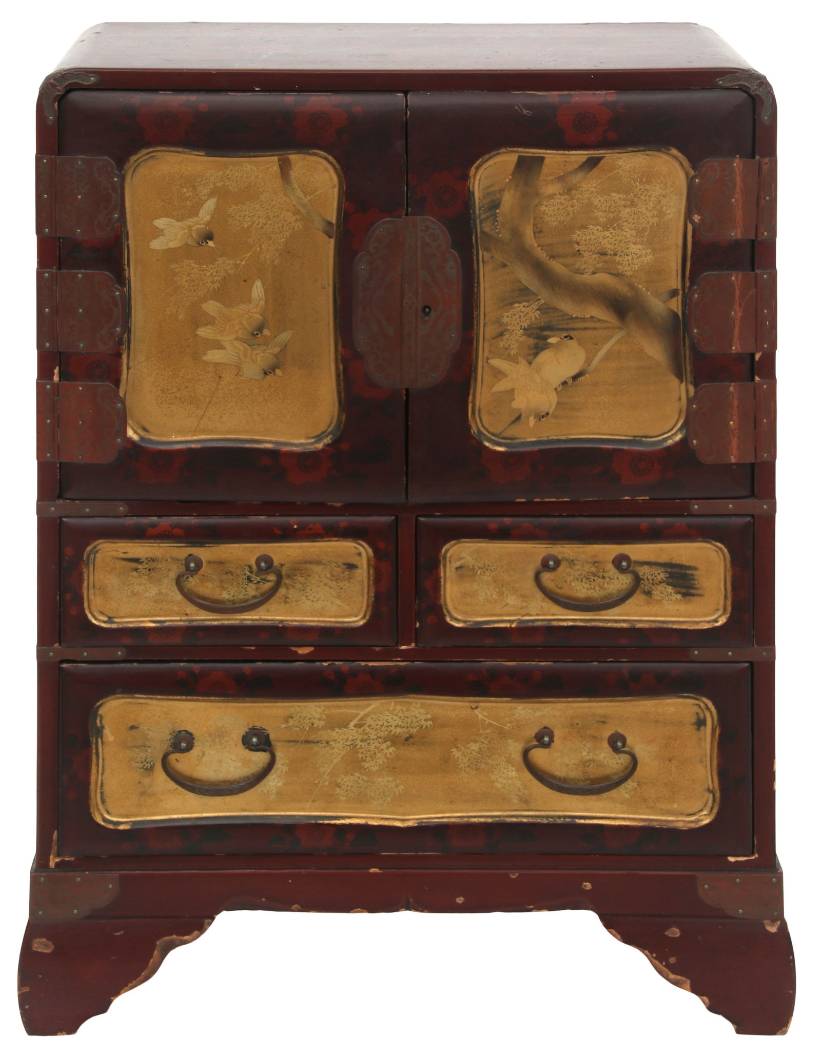 Chinese Painted, Gilded & Lacquered Wood Two-Door Jewelry Cabinet (1 of 1)