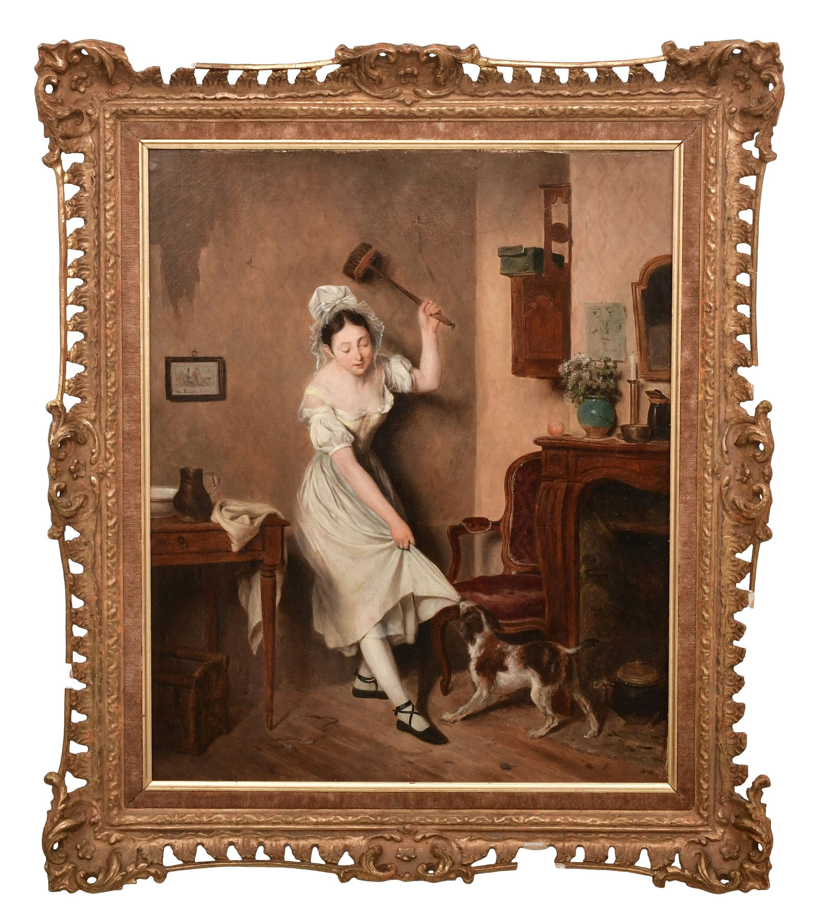 After Gaetano Chierici (Italian, 1838-1920), Interior Scene with Woman & Dog: After Gaetano Chierici (Italian, 1838-1920) Interior Scene with Woman & Dog oil on canvas unsigned 17 1/2 x 14 1/2 inches (sight) 23 1/2 x 20 1/4 inches (frame) Provenance: Property from The