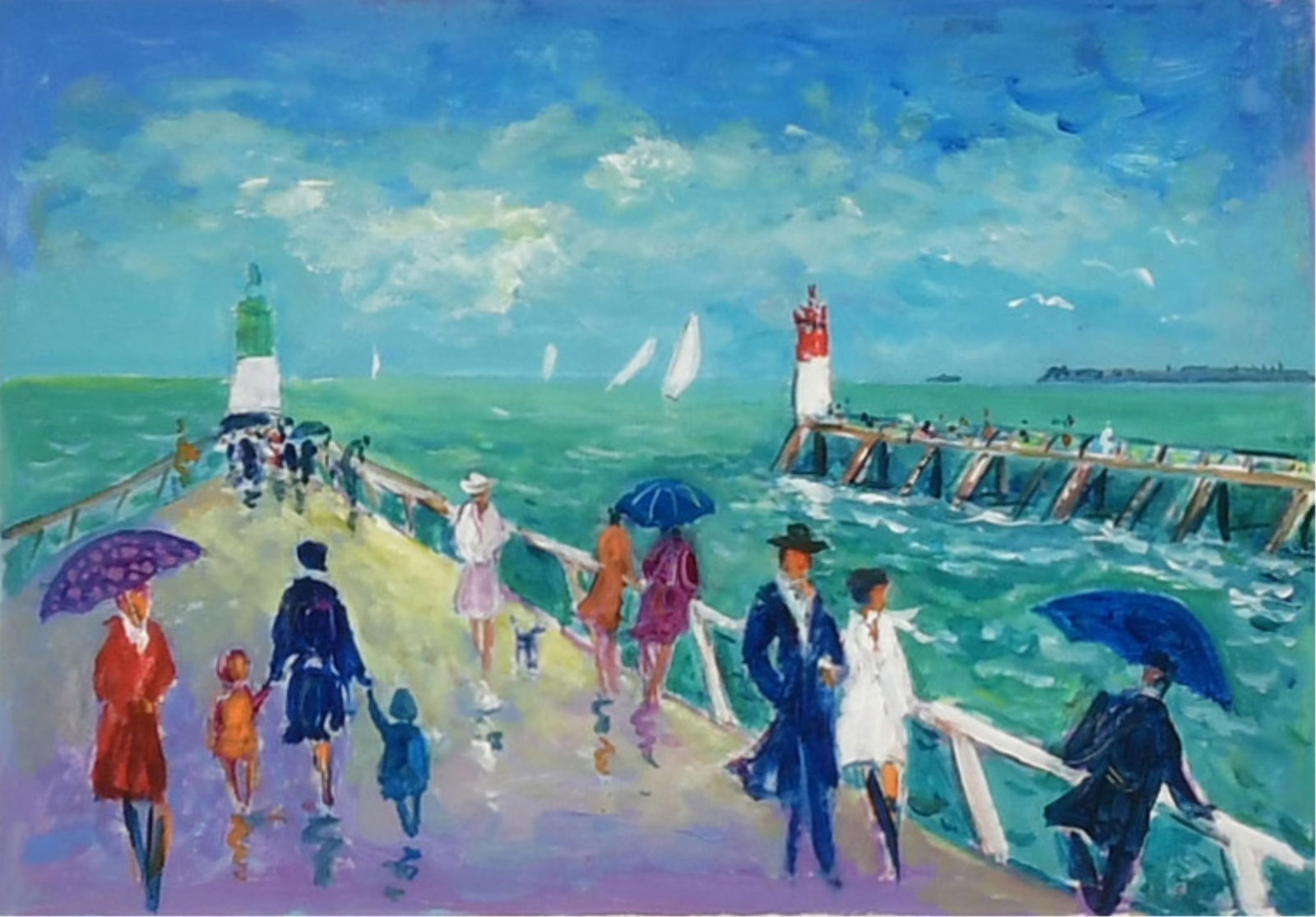 Jean-Claude Picot (French, 1933-2020), "Deauville Jour de Pluce": Jean-Claude Picot (French, 1933-2020) "Deauville Jour de Pluce" oil and watercolor on paper signed "J. Picot" (lower right) 8 1/2 x 11 1/2 inches (sight) 31 x 34 1/2 inches (frame) Provenance: