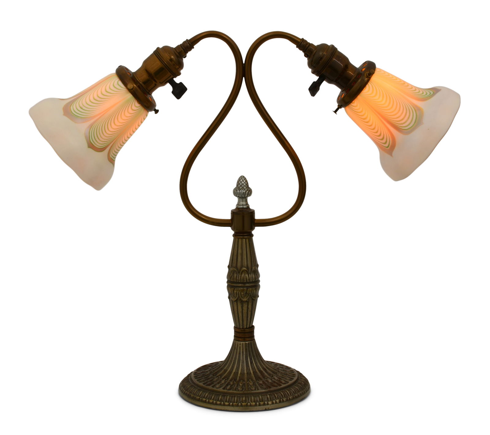 American Gooseneck Lamp with Steuben Art Glass Shades (1 of 7)