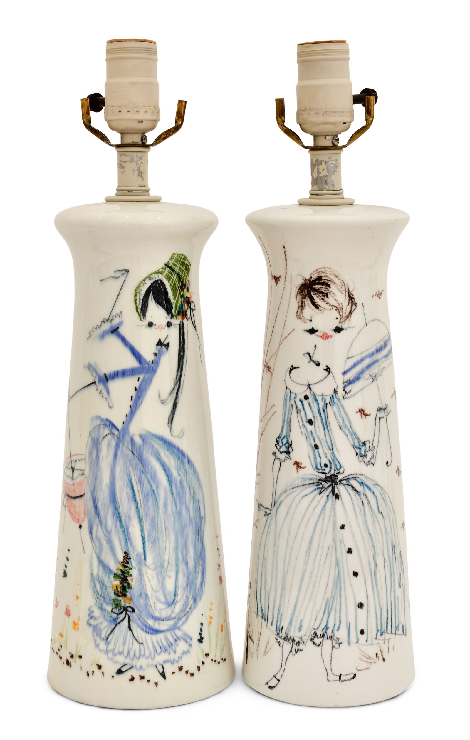 Pair of Italian Hand-Painted Porcelain Lamp Bases (1 of 6)
