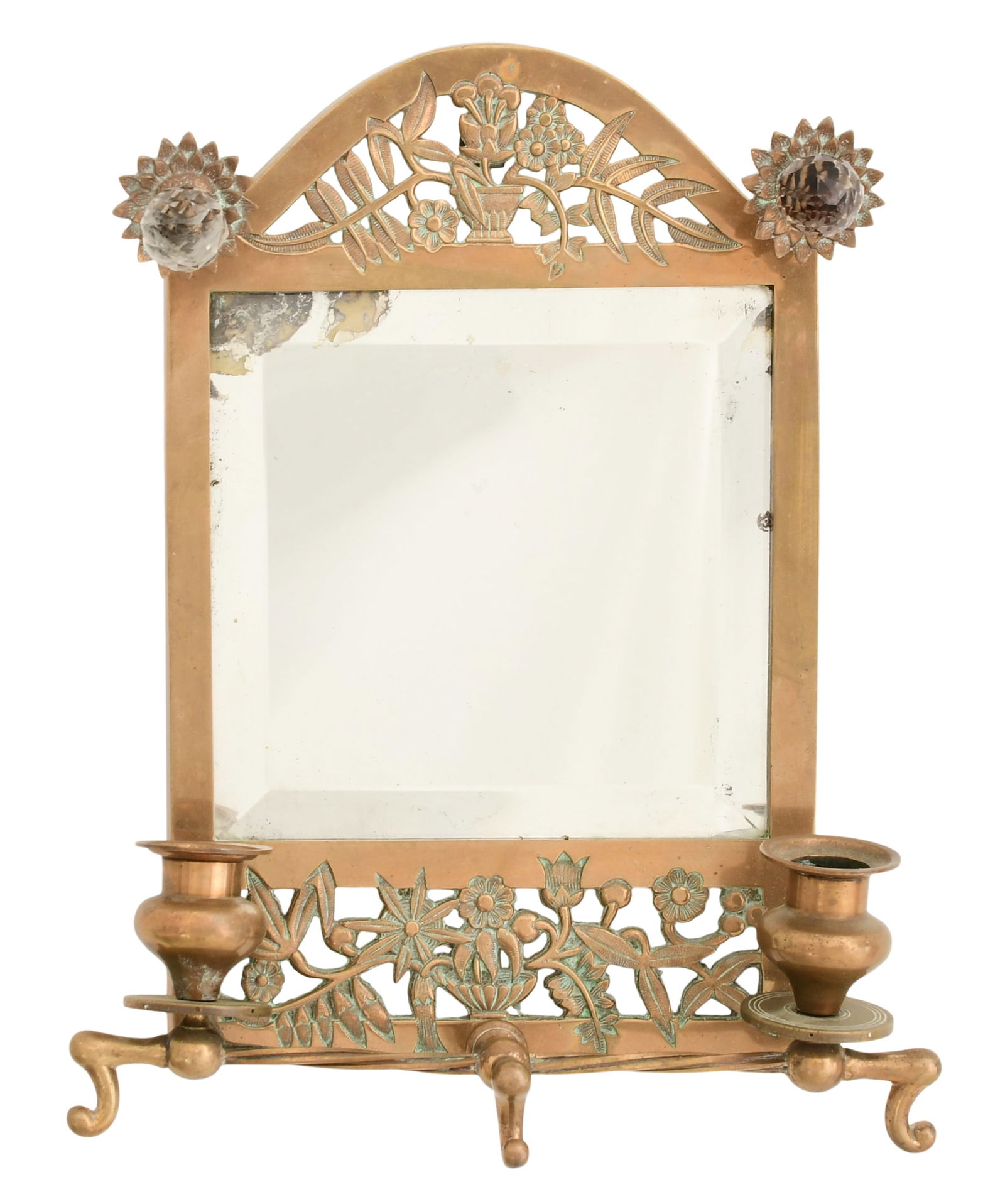 Aesthetic Movement Brass Mirrored Wall Sconce with Glass Flowers (1 of 5)