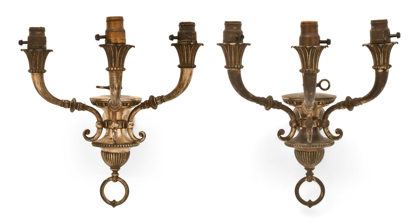 A Pair of American Bronze Three-Light Gas & Electric Sconces (1 of 1)