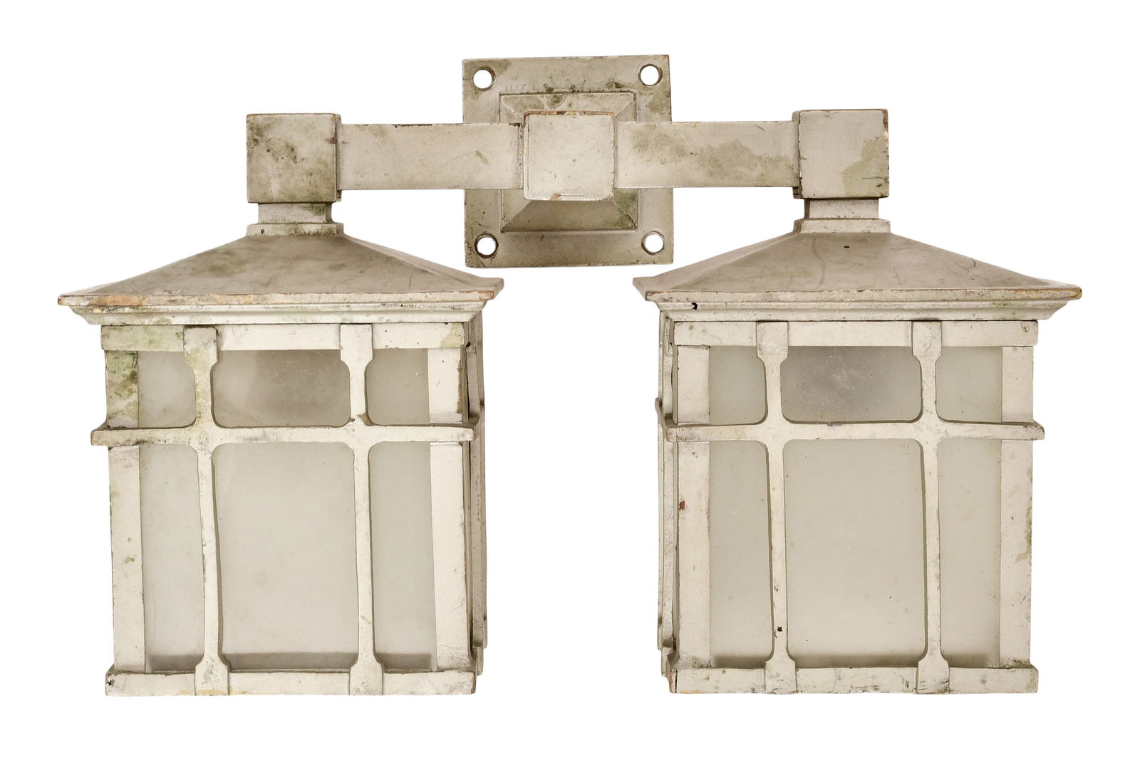 American Arts & Crafts Two-Light Sconce: American Arts & Crafts Two-Light Sconce early 20th century 7 x 10 3/4 x 7 inches