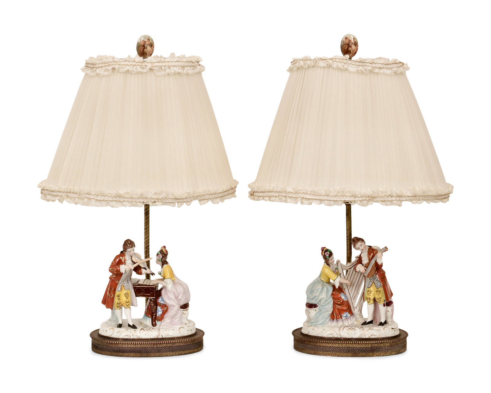 A Pair of German Porcelain Figural Lamps: A Pair of German Porcelain Figural Lamps early 20th century 21 1/2 x 13 x 9 1/2 inches