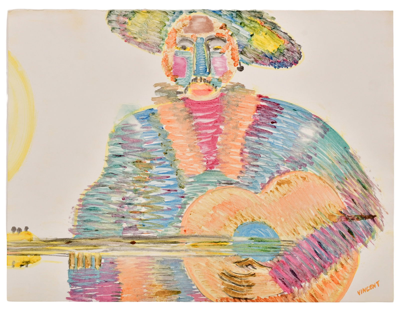 Vincent DaCosta Smith (American, 1929-2003), "Pussy Willow Blues" (1983): Vincent DaCosta Smith(American, 1929-2003)"Pussy Willow Blues" (1983)monoprintsigned "Vincent" (lower right)22 1/4 x 30 inches