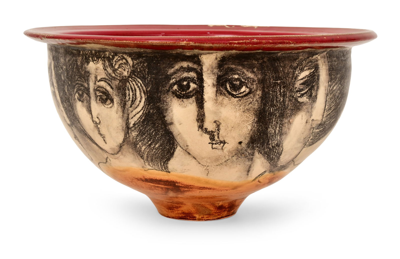A Large Studio Art Pottery Bowl with Faces (1 of 1)