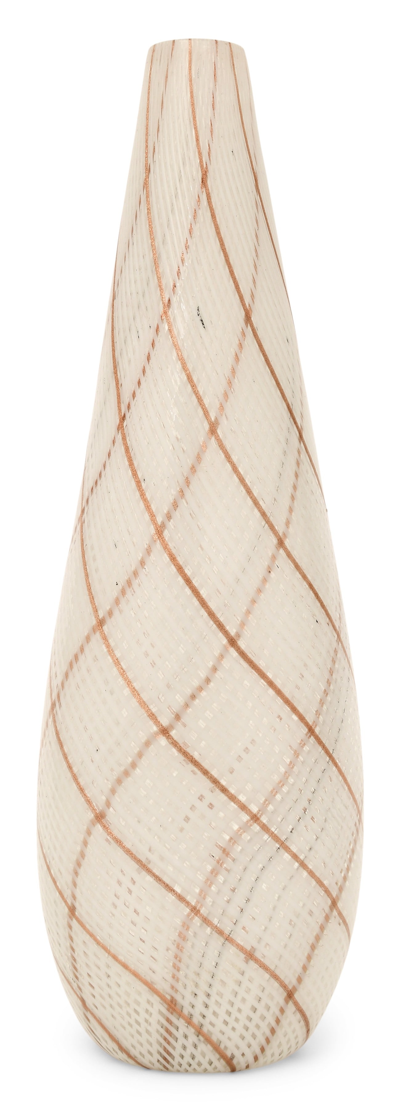 Dino Martens Murano Glass Vase: Dino Martens Murano Glass Vasemid-20th centurywhite and gold glass with a "Weave" pattern, unsigned12 1/2 x 4 inchesProvenance: Private Collection, Florida