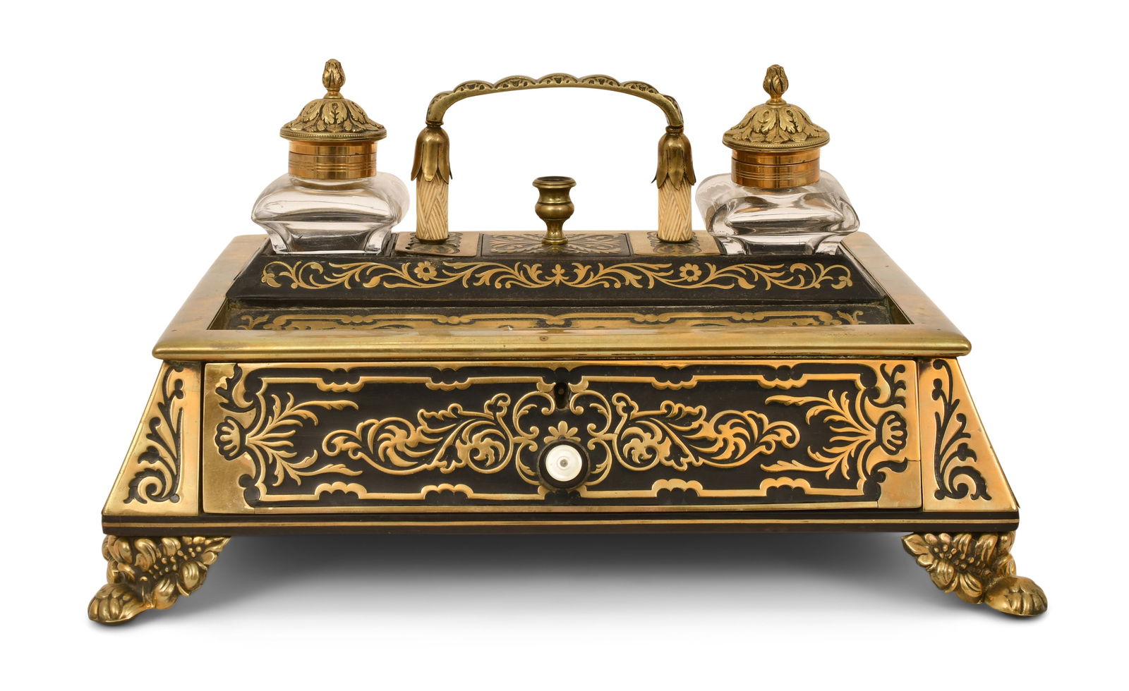 Continental Brass-Mounted Ebonized Wood Inkstand (1 of 1)
