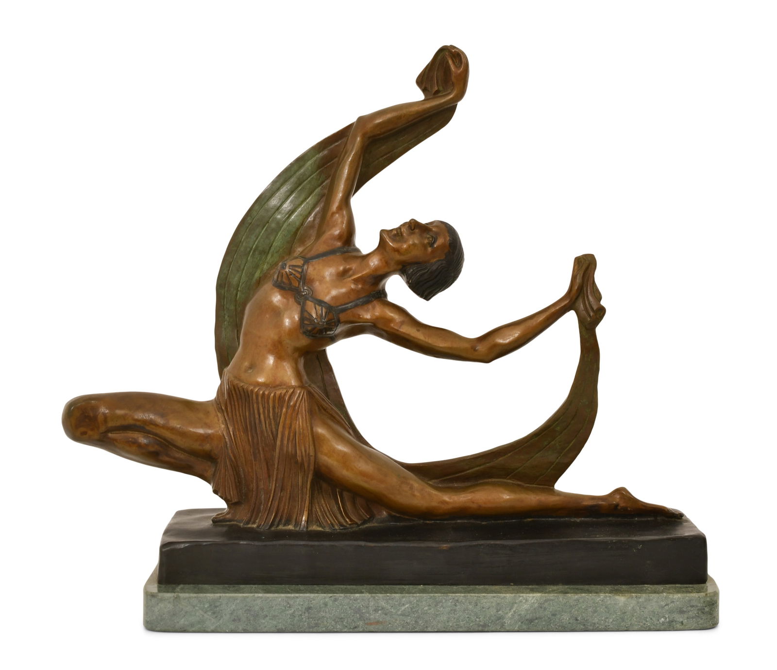 Late 20th Century Art Deco Style Bronze Sculpture of a Female Dancer: Late 20th Century Art Deco Style Bronze Sculpture of a Female Dancer 15 1/2 x 18 x 6 3/4 inches