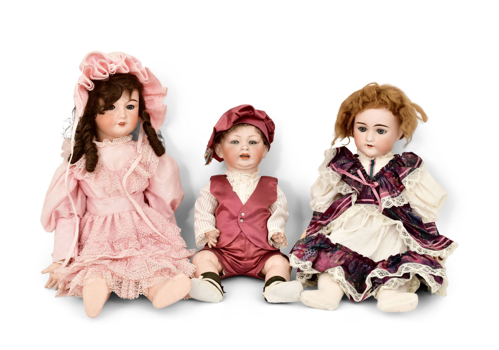 Lot of Three Large Bisque Head Dolls, One by Unis, France (1 of 1)