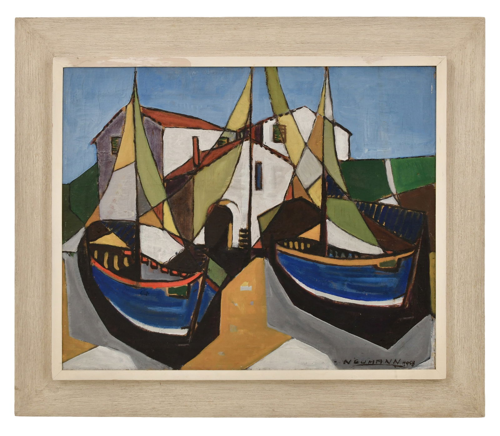 House with Sea View in Portofino, Oil on Canvas, Signed by Neumann: House with Sea View in Portofino, Oil on Canvas, Signed by Neumann marked "Neumann, 1958 / Huse Med Vide Portofino, 1956" 17 3/4 x 21 3/4 inches (sight) 23 3/4 x 27 3/4 inches (frame)