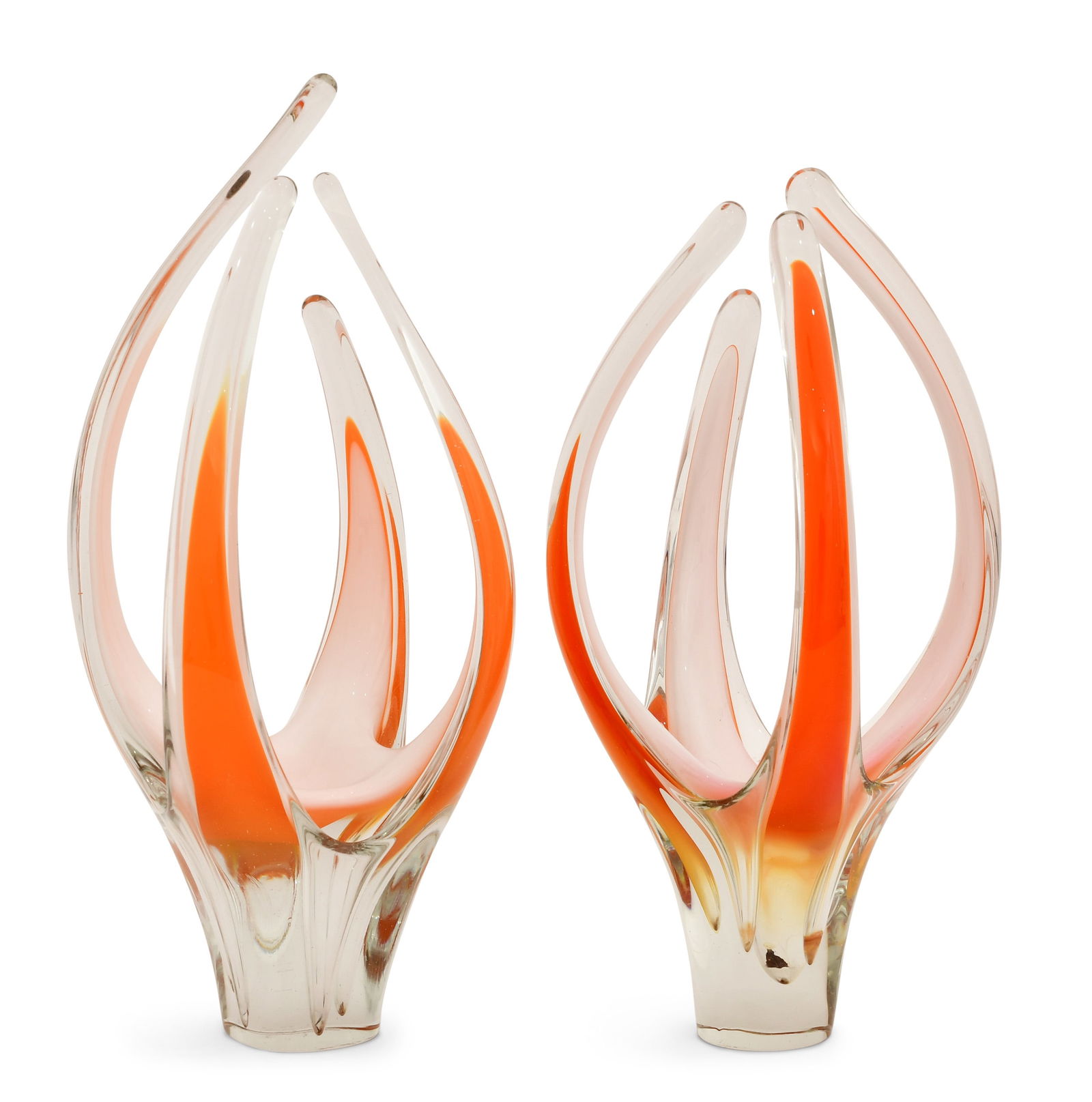 Paul Kedelv, Flygsfors Coquille, Pair of Mid-Century Art Glass Sculptures: Paul Kedelv, Flygsfors Coquille, Pair of Mid-Century Art Glass Sculptures each signed and dated 19 1/2 x 8 x 7 1/2 inches