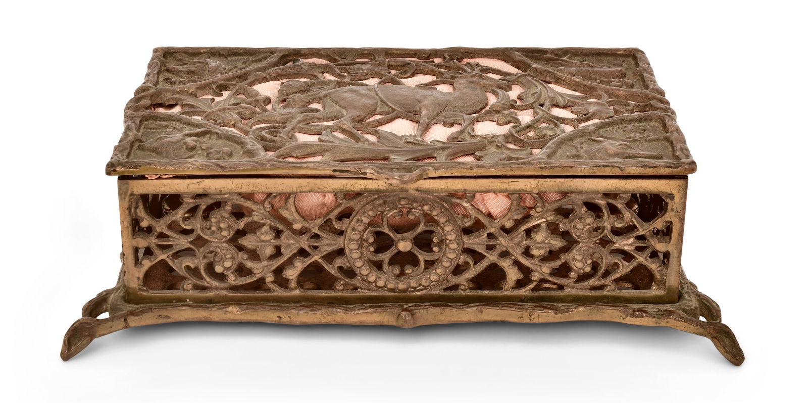 A Reticulated Bronze Jewelry Box with Deer, Dogs & Game (1 of 1)