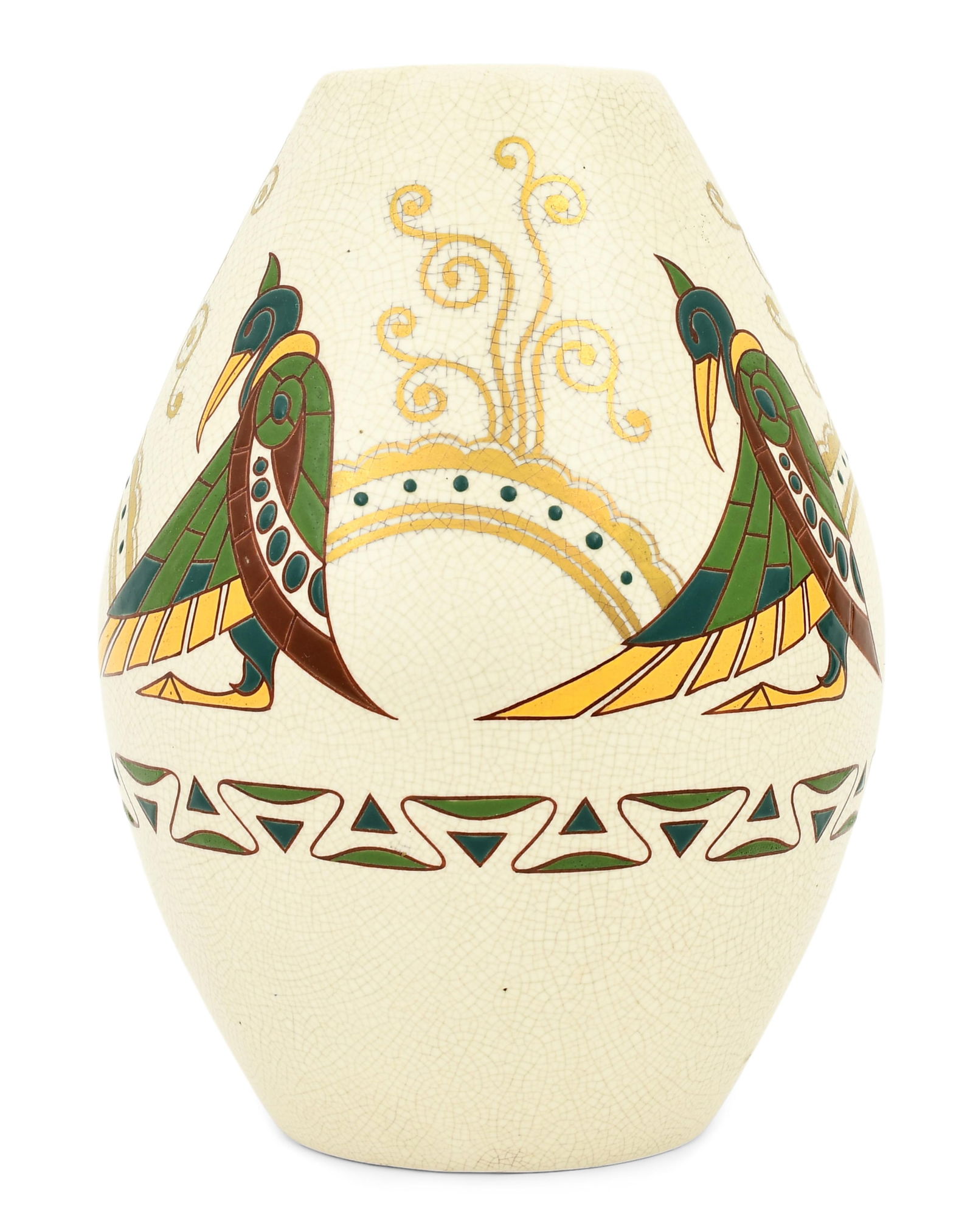 French Art Deco Porcelain Vase with Vultures, Orchies: French Art Deco Porcelain Vase with Vultures, Orchiesearly 20th centurymarked "Orchies, Made In France, 600" and artist signed12 1/2 x 8 1/2 inches