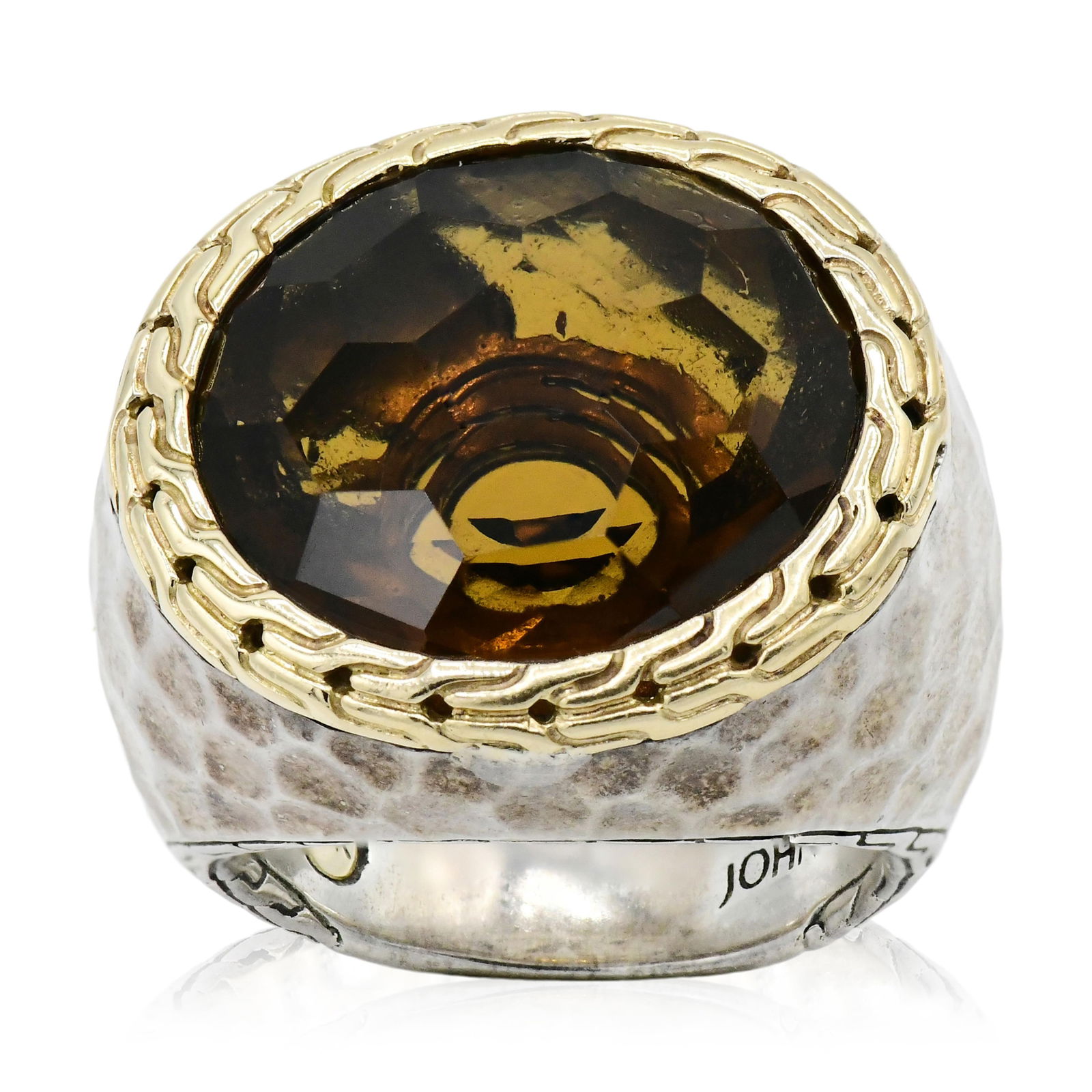 John Hardy 18K Yellow Gold, Sterling Silver & Smoky Quartz Ring: John Hardy 18K Yellow Gold, Sterling Silver & Smoky Quartz Ring• 7 1/4 (ring size)• 0.57 troy ounces (total weight)Provenance: Private Collection, ConnecticutOther Notes: Fontaine's Auctio