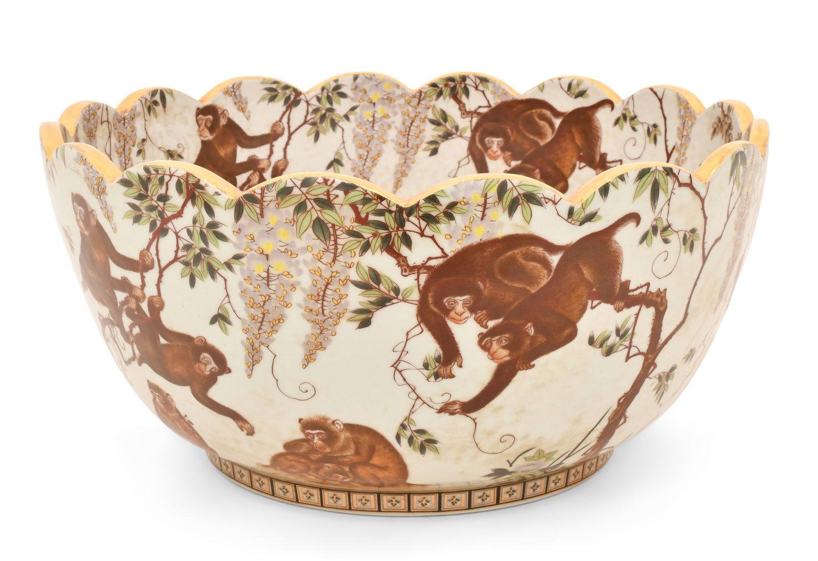 Chinese 20th Century Serving Bowl with Monkeys: Chinese 20th Century Serving Bowl with Monkeys 7 1/4 x 15 1/4 inches