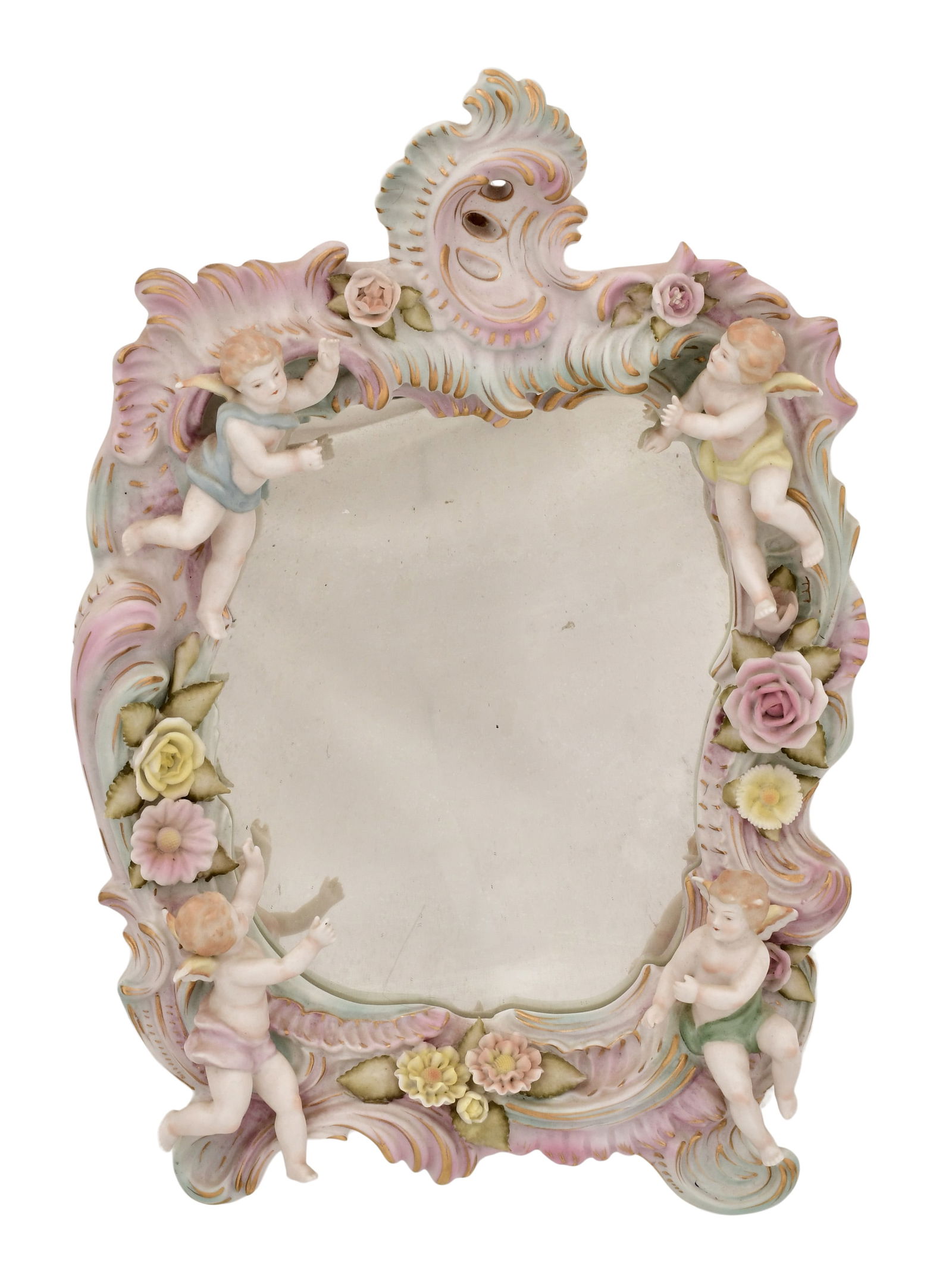 German Porcelain Cherub Mirror (1 of 5)