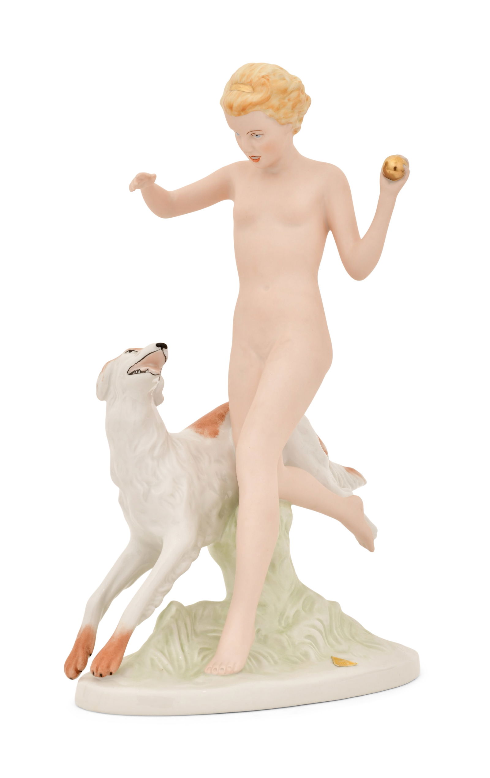 Royal Dux, Bohemia, Porcelain Figurine of a Woman & Dog (1 of 9)