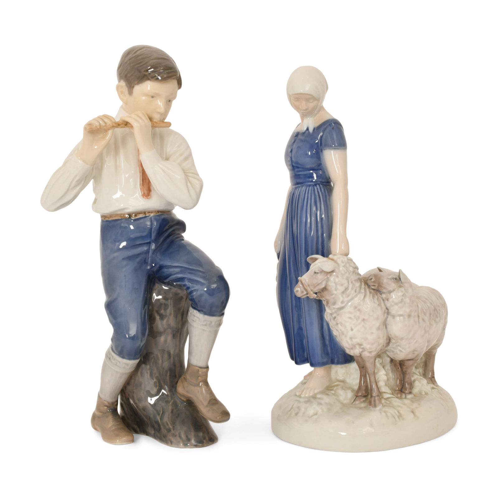 Bing & Grundel Porcelain Figurines of a Boy and Girl with Sheep: Bing & Grundel Porcelain Figurines of a Boy and Girl with Sheep20th centuryeach marked to the underside11 x 4 1/2 x 4 1/2 inches (boy)