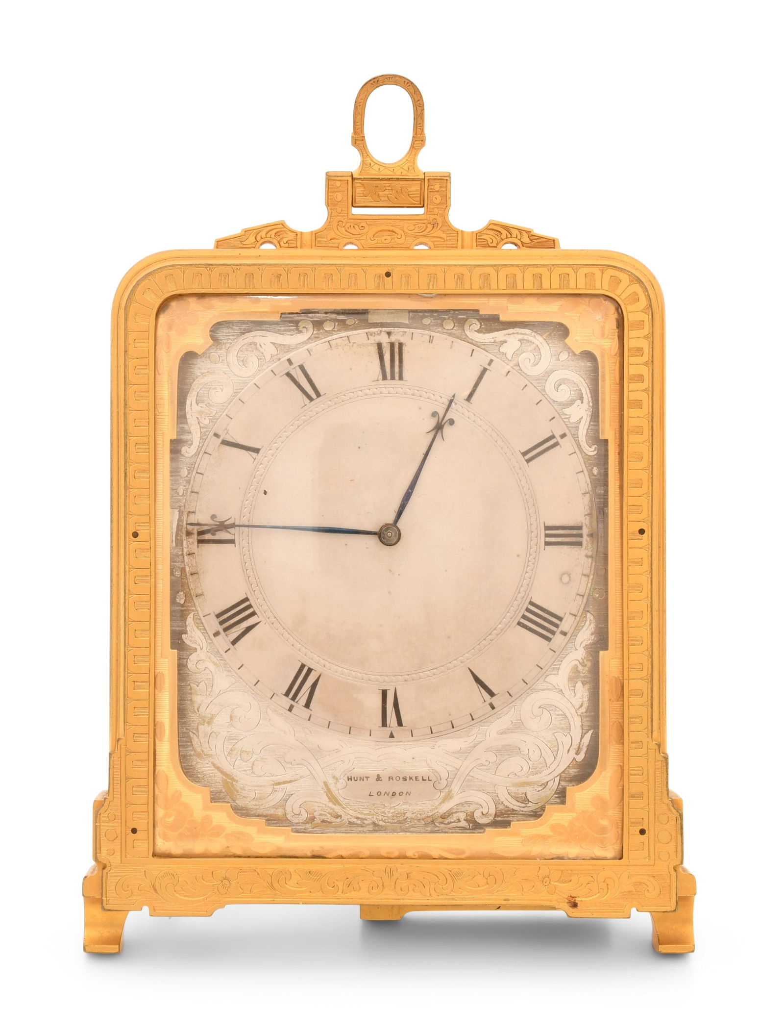 Thomas Cole (1800-1864), Strut Clock, Retailed by Hunt & Roskell, London: Thomas Cole (1800-1864), Strut Clock, Retailed by Hunt & Roskell, Londonmid-19th centurygilt bronze case with silvered dial, 8-day brass spring driven time only movement with platform escapement, sign