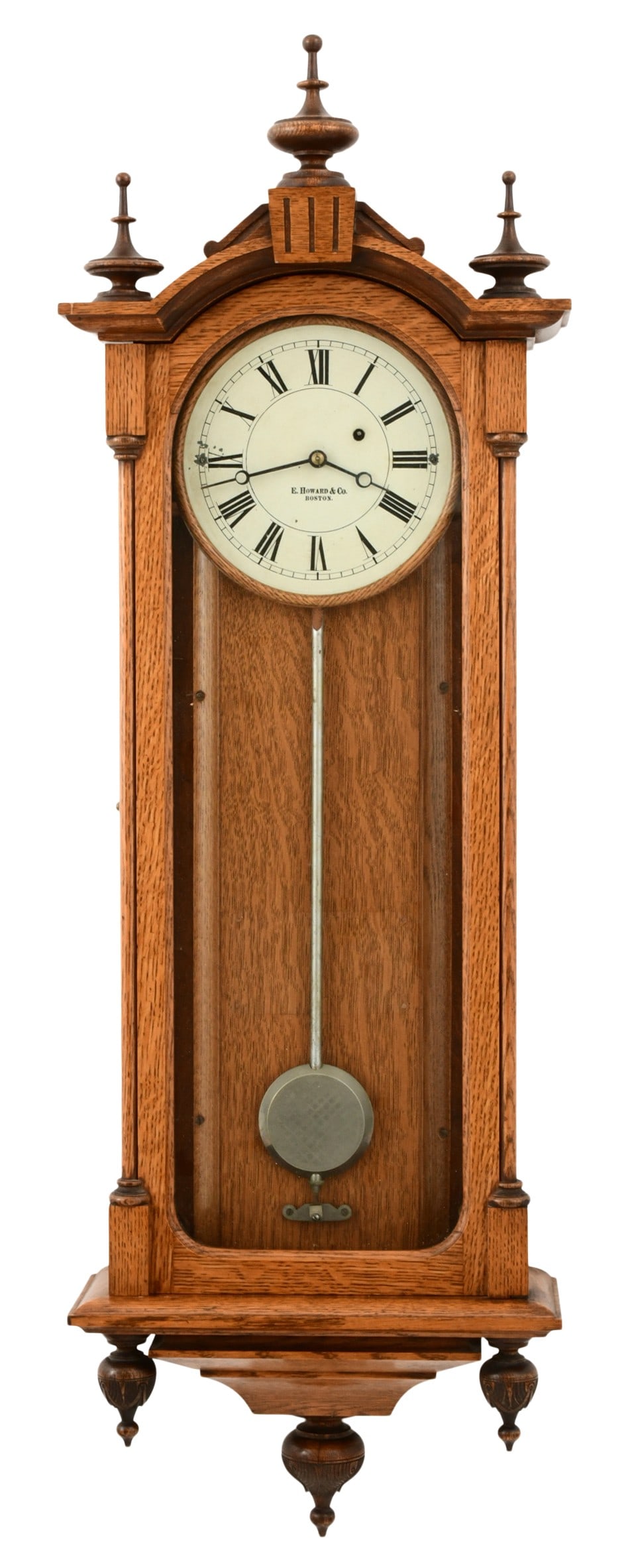 E. Howard & Co. "No. 59 Regulator" Wall Clock: E. Howard & Co. "No. 59 Regulator" Wall Clocklate 19th centuryoak case, 8-day brass weight driven time only movement with recoil escapement, dial and movement marked "E. Howard & Co., Boston," weight