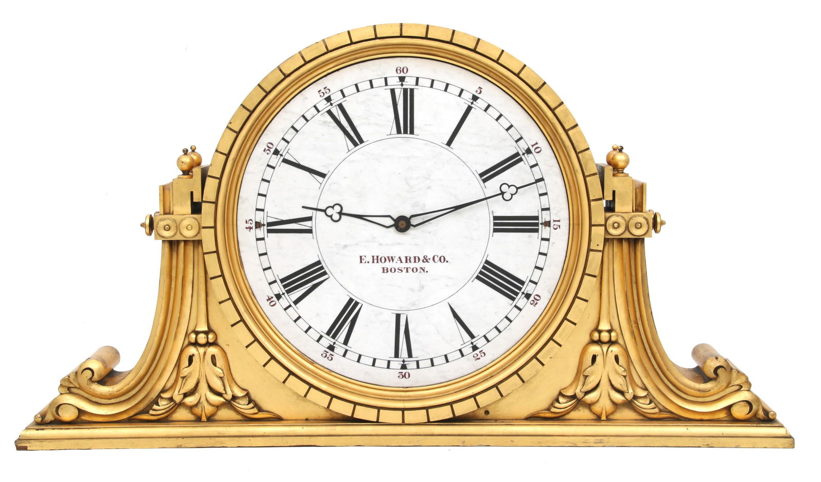 E. Howard & Co. No. 29 Marble Dial Clock (Variant): E. Howard & Co. No. 29 Marble Dial Clock (Variant)late 19th centurythe large 30-inch quality white marble dial signed "E. Howard & Co., Boston," with black Roman hour numerals, red 5-minute numbers an