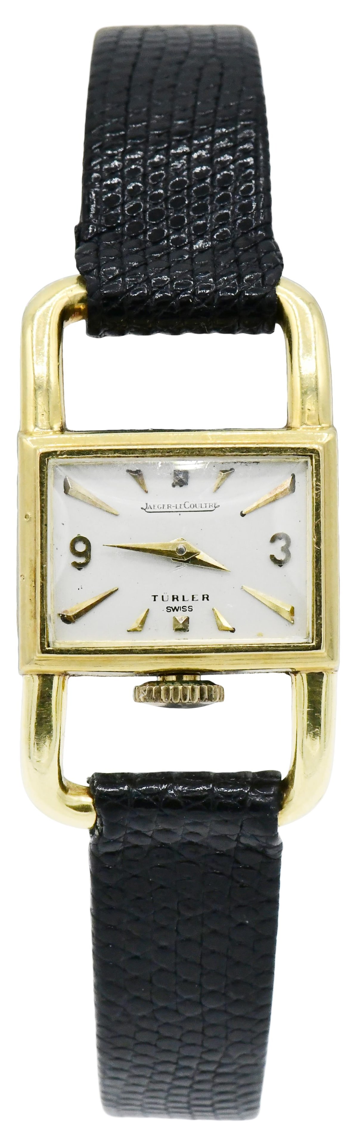 Jaeger-LeCoultre / Turler 18K Gold Wristwatch: Jaeger-LeCoultre / Turler 18K Gold WristwatchCase: 18K GoldCase Width: 20mmDial: SilveredMovement: ManualSigned: Case, dial and movementCase: YesOther Notes: Fontaine's Auction Gallery can a