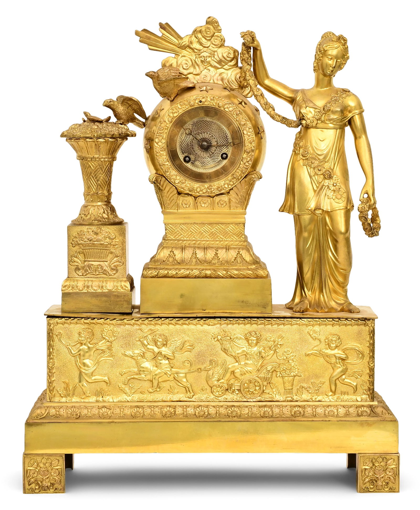 French Empire Gilt Bronze Figural Mantel Clock (1 of 1)