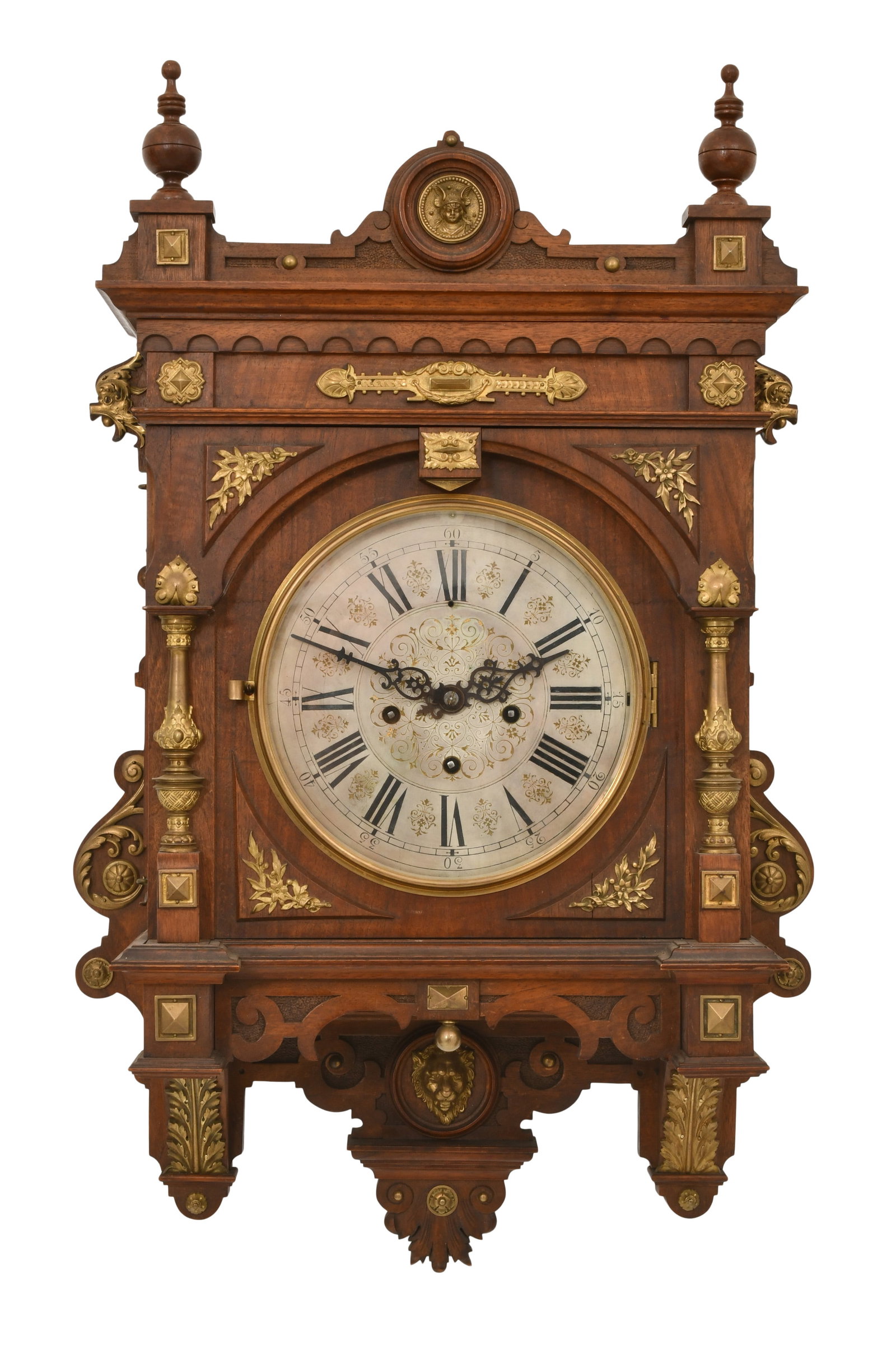 Lenzkirch German Grande Sonnerie Wall Clock: Lenzkirch German Grande Sonnerie Wall Clockcirca 1904oak case adorned with brass trim, 8-day spring driven petite sonnerie striking movement, movement signed "Lenzkirch, 1 Million, 39,434"32 1/2 x 19