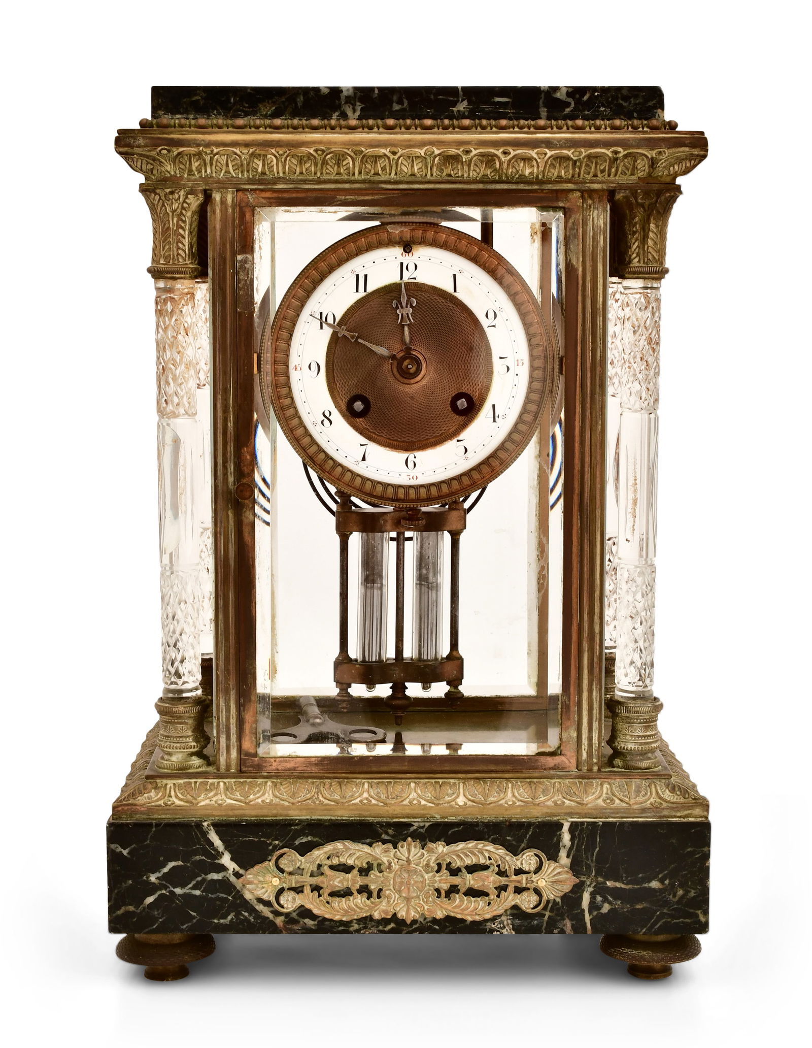 French Gilt Bronze & Marble Crystal Regulator Clock (1 of 1)