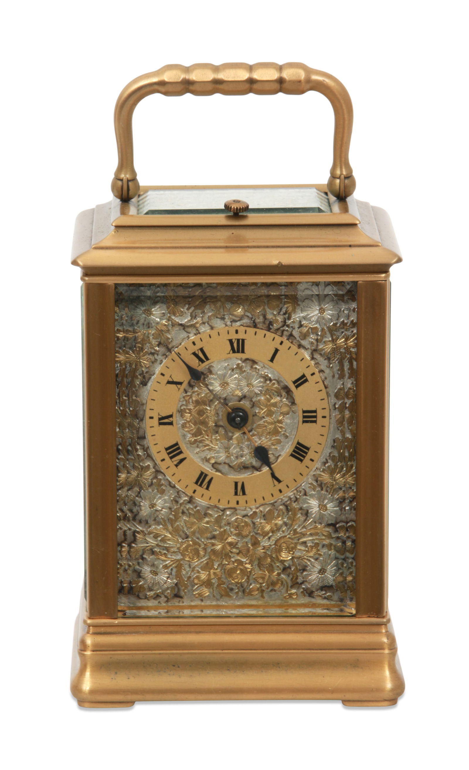 French One Hour Repeating Carriage Clock: French One Hour Repeating Carriage Clocklate 19th centurythe clock with a 2-inch brass dial with black painted Roman hour numerals and blued spade hands, brass 8 day spring driven movement signed with