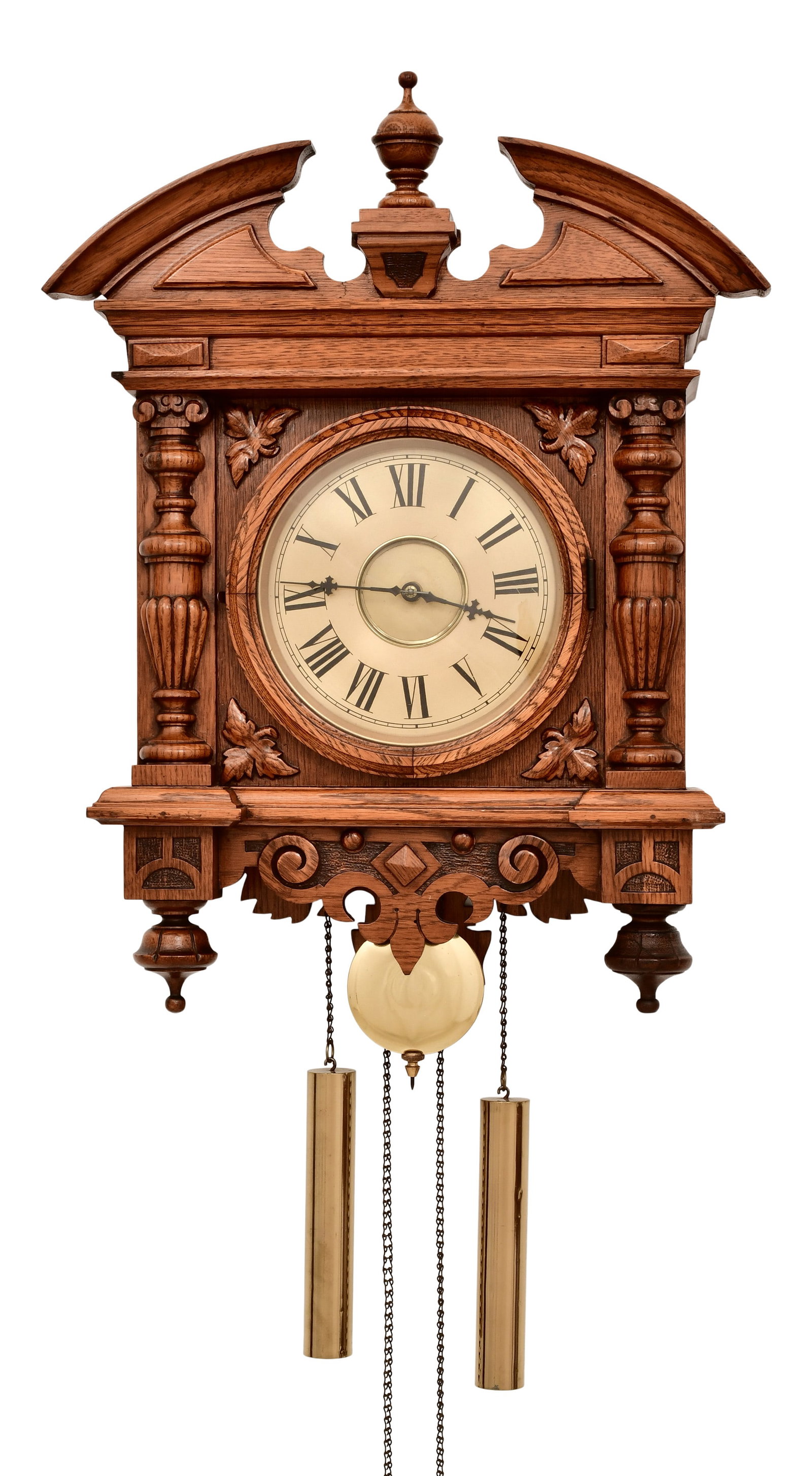 Waterbury Clock Co. "Study No. 2" Wall Clock: Waterbury Clock Co. "Study No. 2" Wall Clockcirca 1906oak case, 8-day brass time and strike weight driven movement, signed on the movement and label on reverse25 1/2 x 18 x 6 1/2 inches
