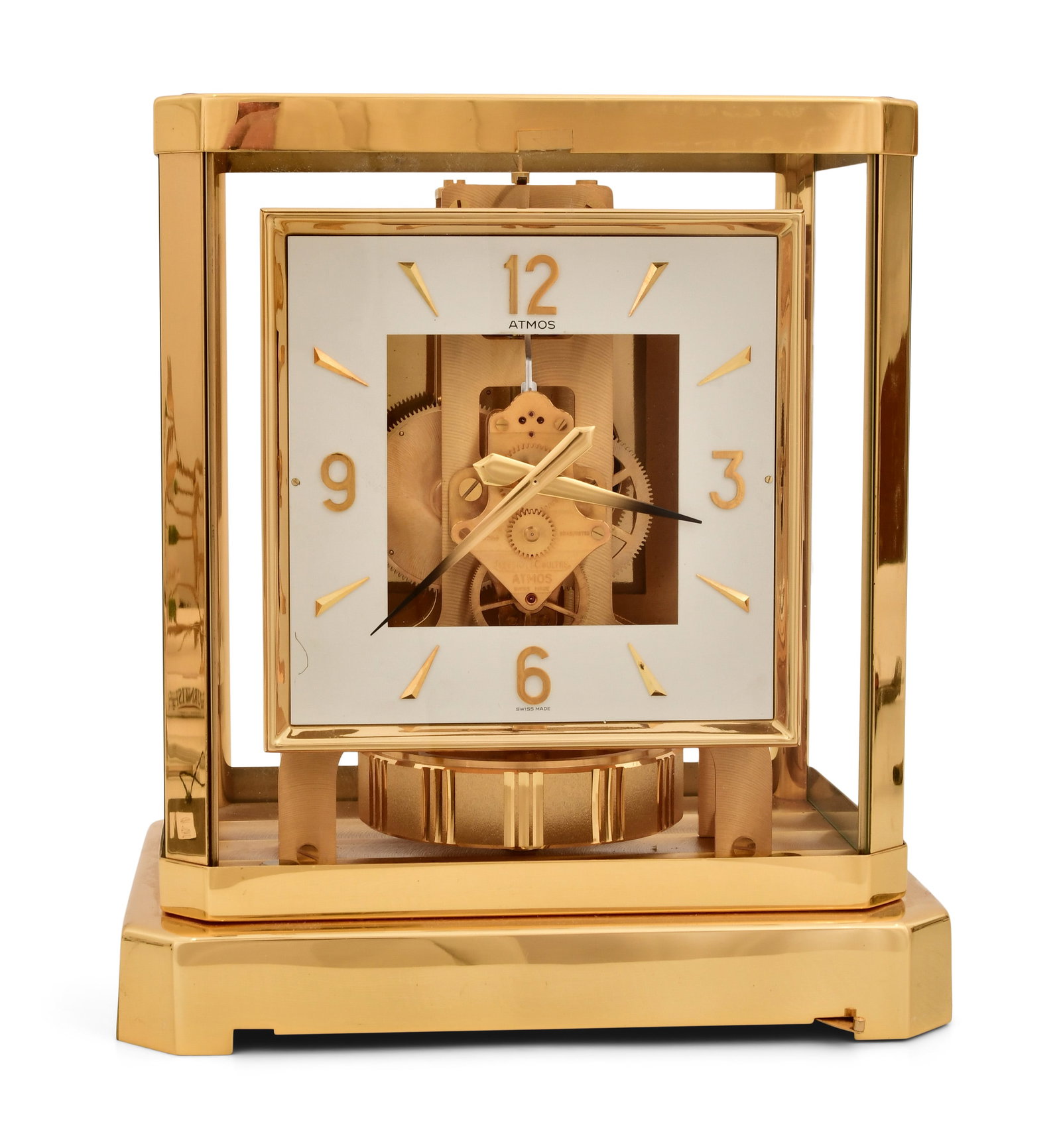 Jaeger-LeCoultre Atmos Clock, Caliber 528-8: Jaeger-LeCoultre Atmos Clock, Caliber 528-8circa 1970'sbrass and glass case, perpetual 15 jewel movement powered by atmospheric bellows, serial number 476250, signed on the movement and bottom of the