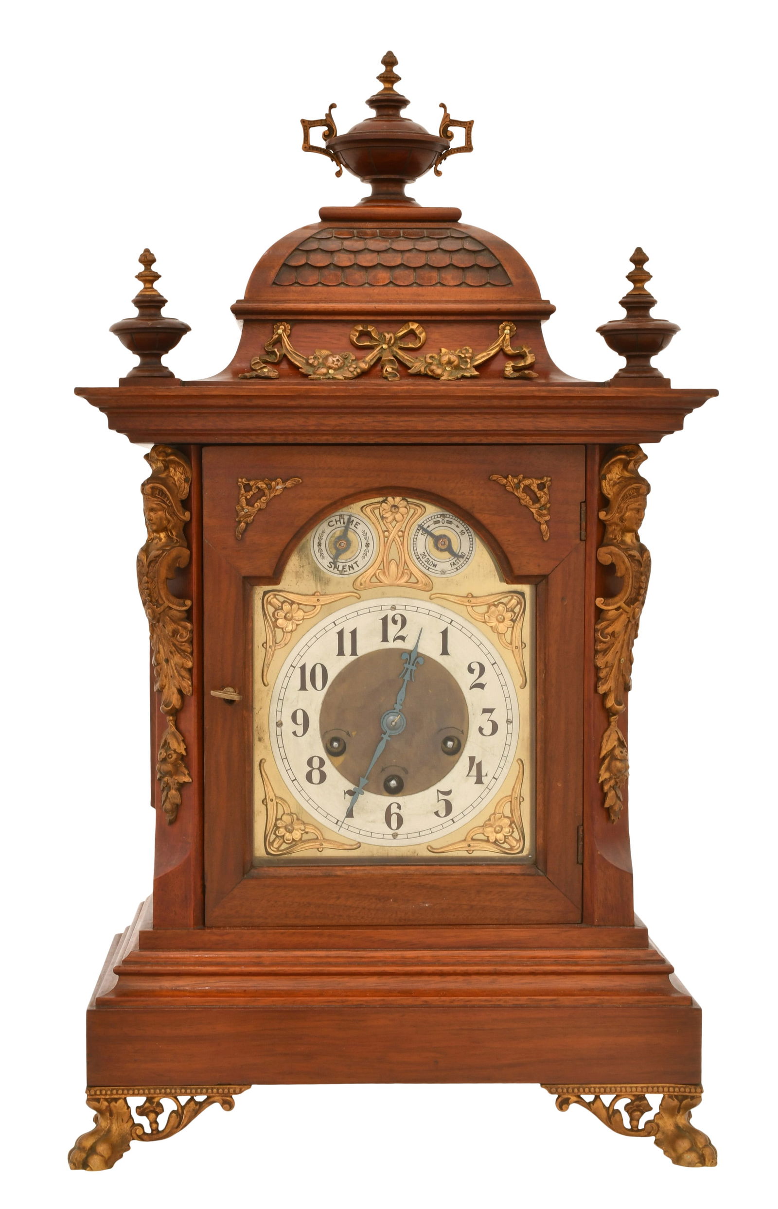 Junghans Bronze-Mounted Mahogany Bracket Clock: Junghans Bronze-Mounted Mahogany Bracket Clockearly 20th century8-day Westminster chime movement, signed "Junghans, B-11"23 1/2 x 13 1/4 x 9 inches