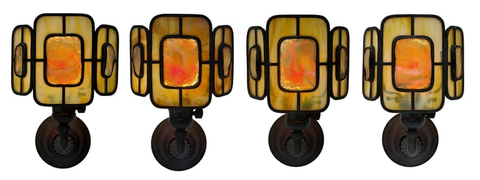 Tiffany Studios, Set of Four "Turtle-Back" Wall Sconces