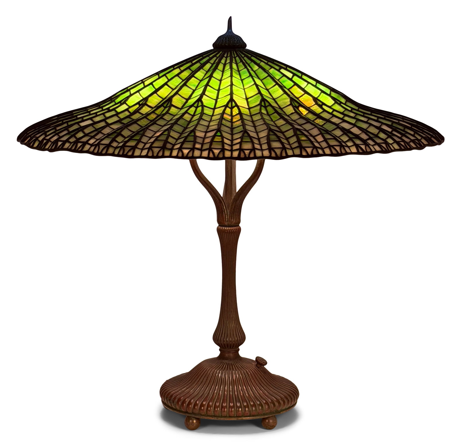 Tiffany Studios "Lotus" Table Lamp: Tiffany Studios "Lotus" Table Lamp circa 1910 leaded glass, patinated bronze shade impressed "Tiffany Studios, New York, 1524-11" base impressed "Tiffany Studios, New York, 370" 25 1/2 in. high, 26 1/